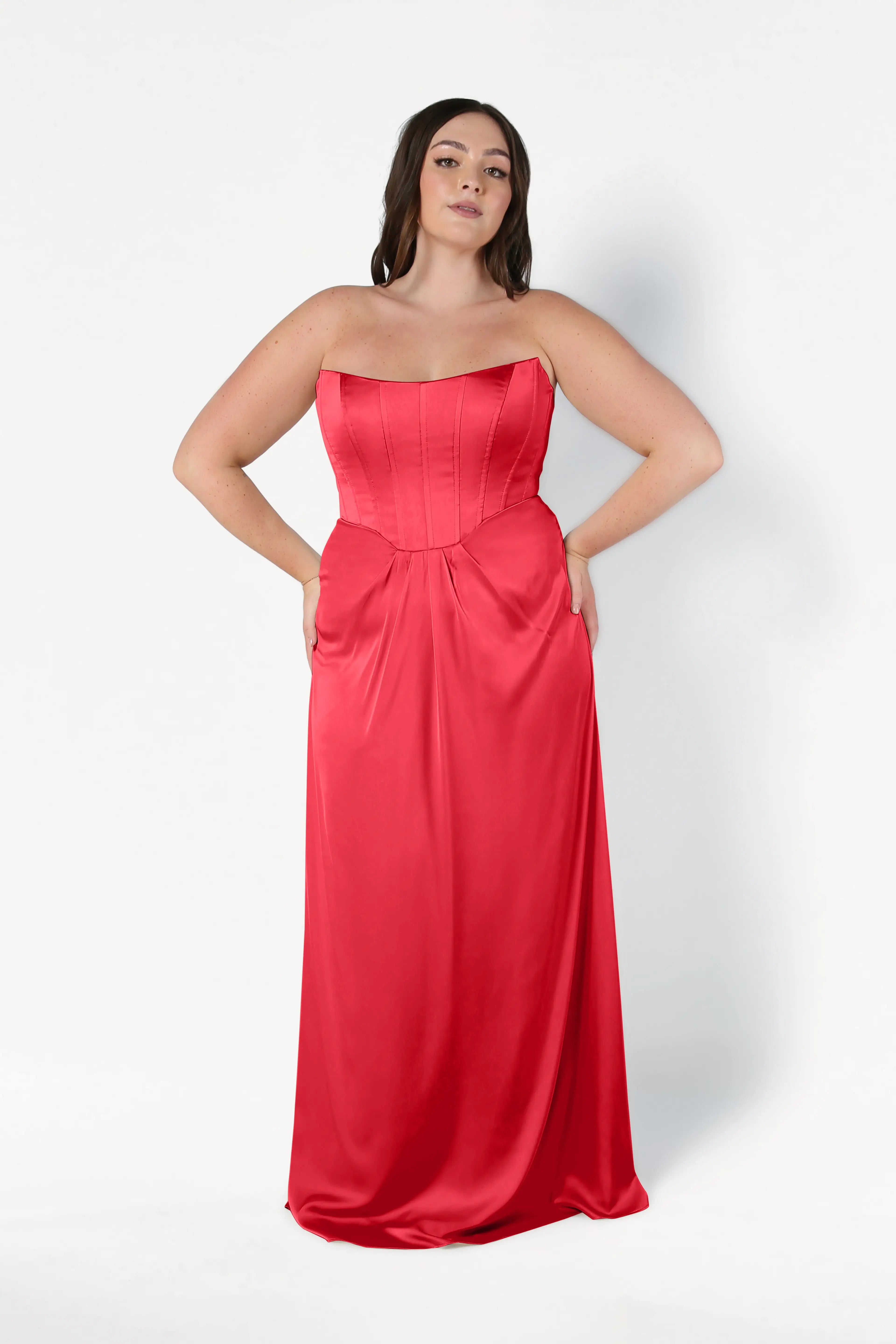 Selena Bridesmaid Dress in Ruby Satin