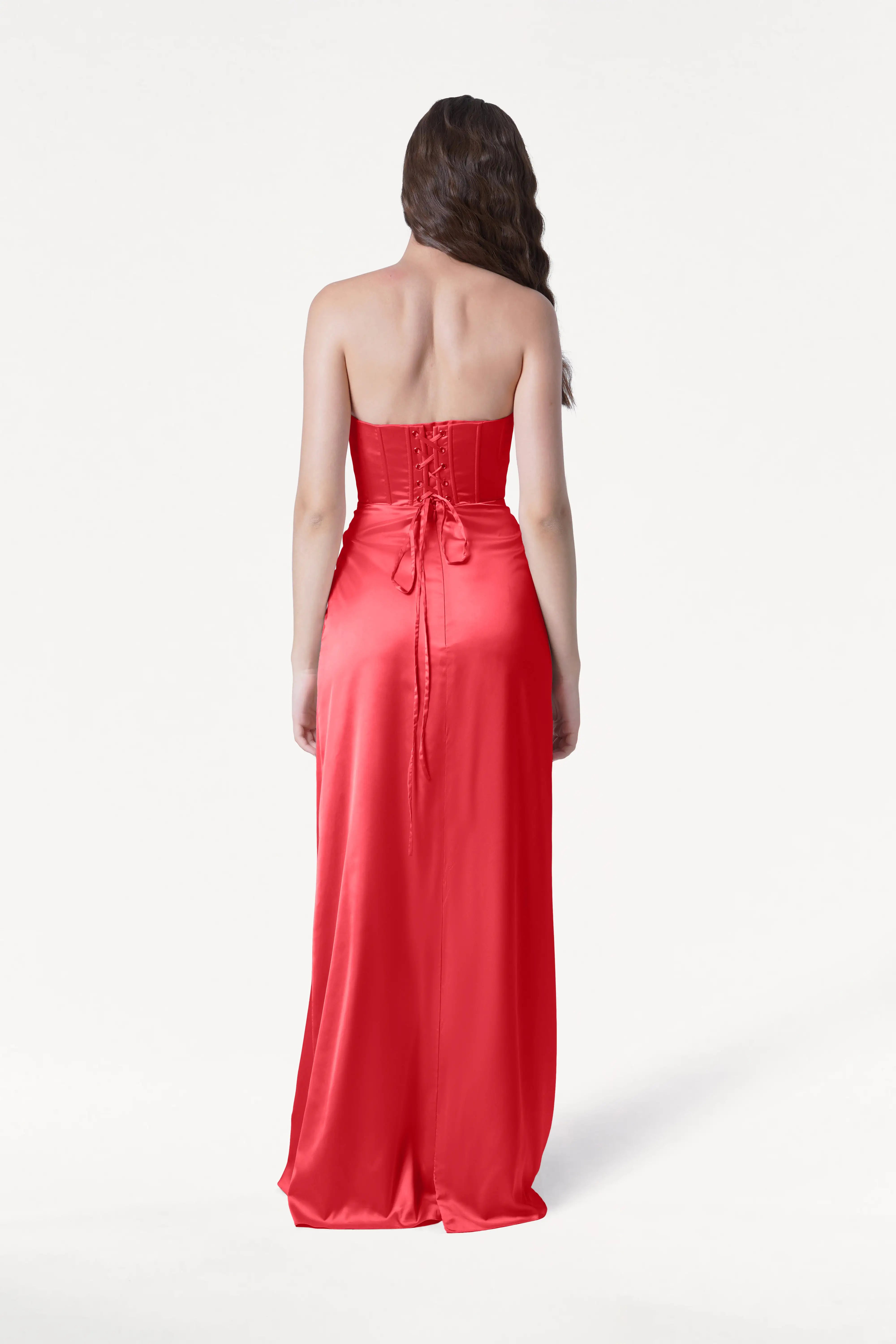 Selena Bridesmaid Dress in Ruby Satin