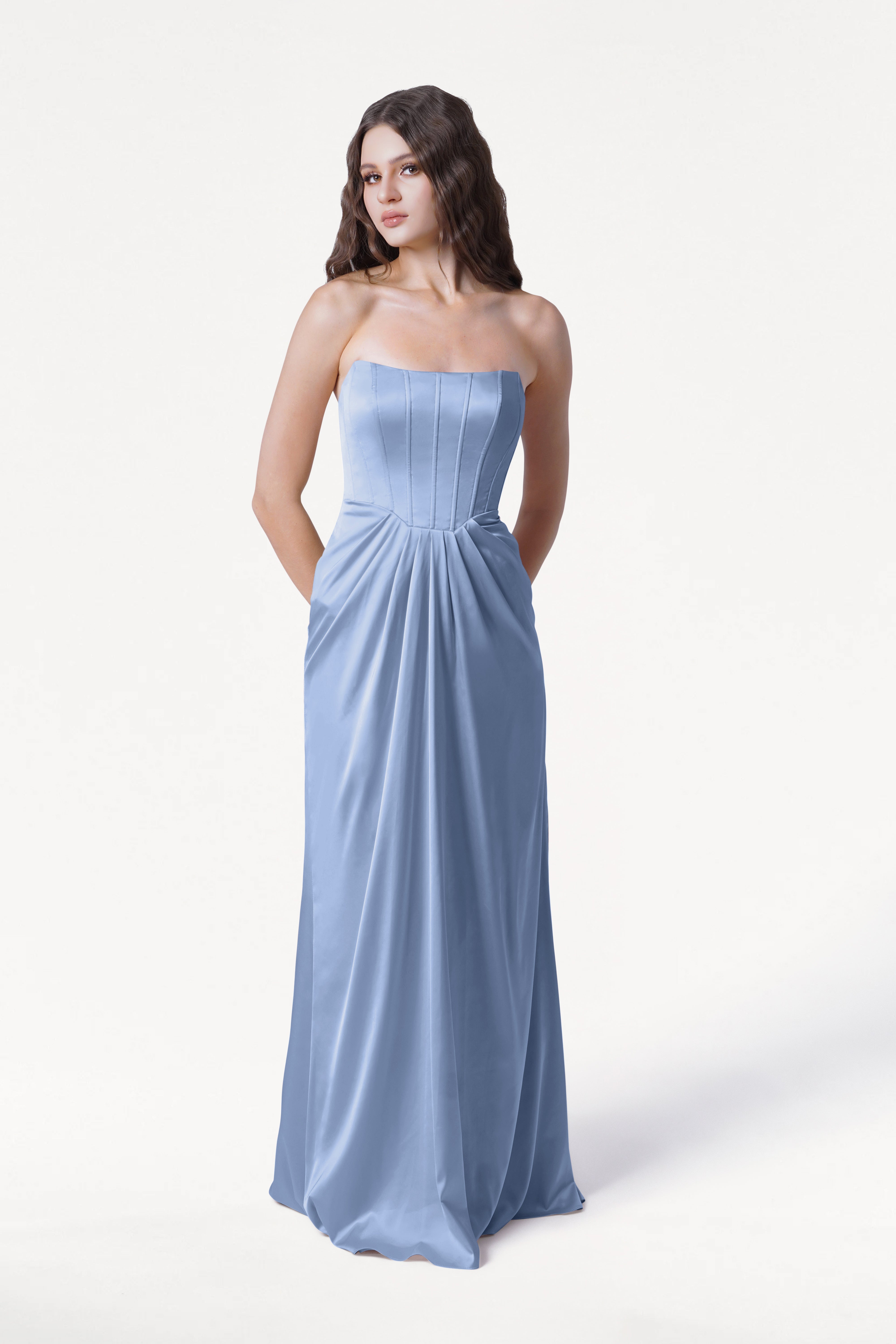 Selena Bridesmaid Dress in Dusty Blue Satin