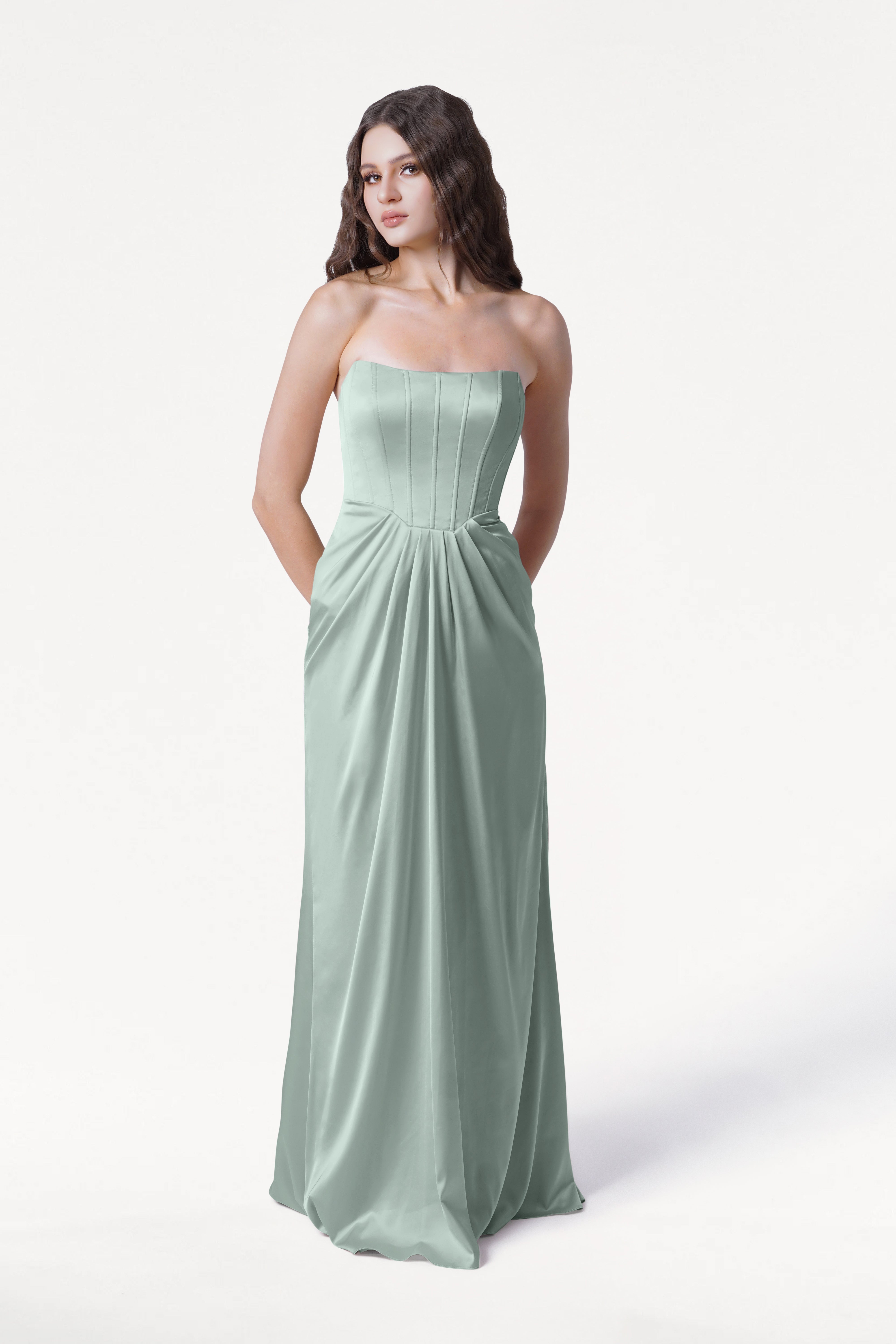 Selena Bridesmaid Dress in Dusty Eucalyptus Satin