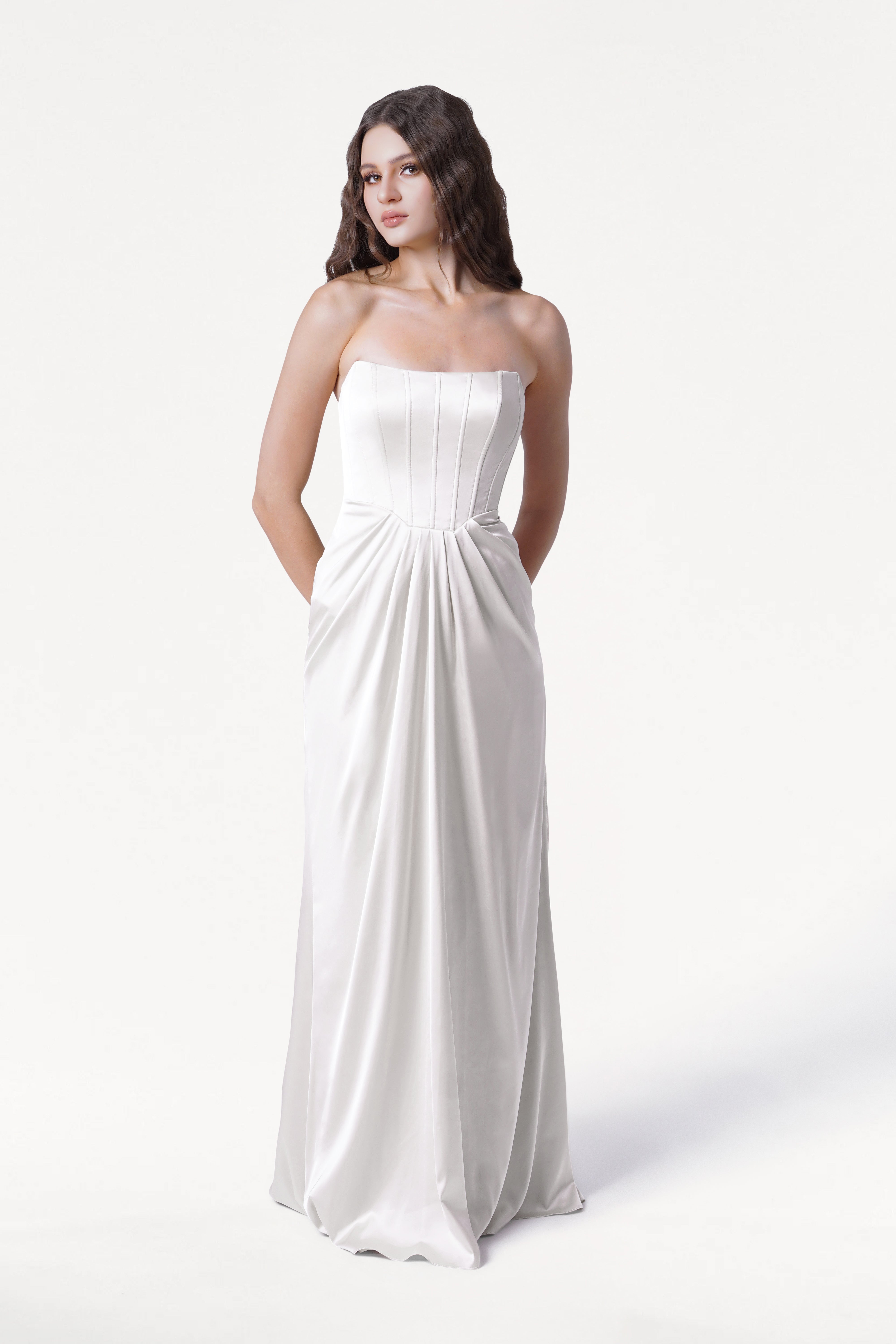 Selena Dress in Ivory Satin