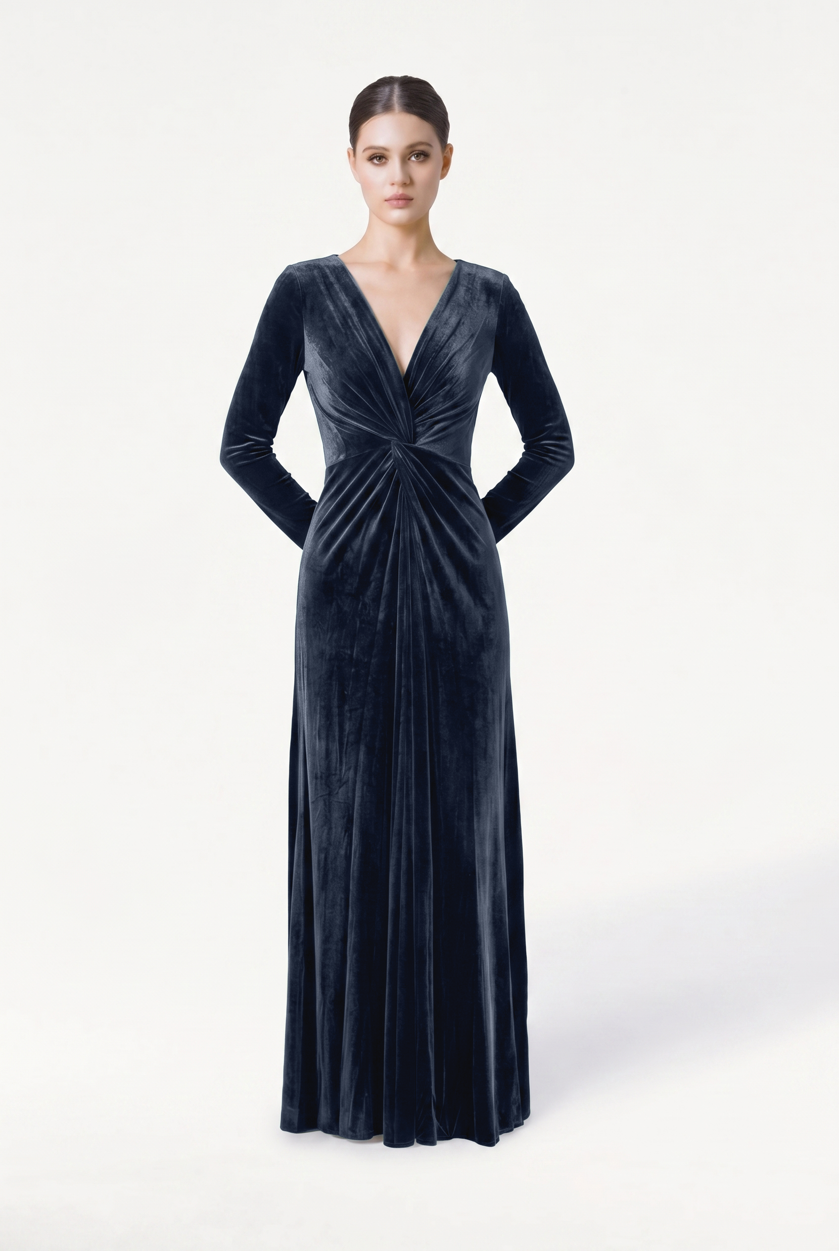 Camilla Velvet Longsleeve Bridesmaid Dress in Smoke Blue