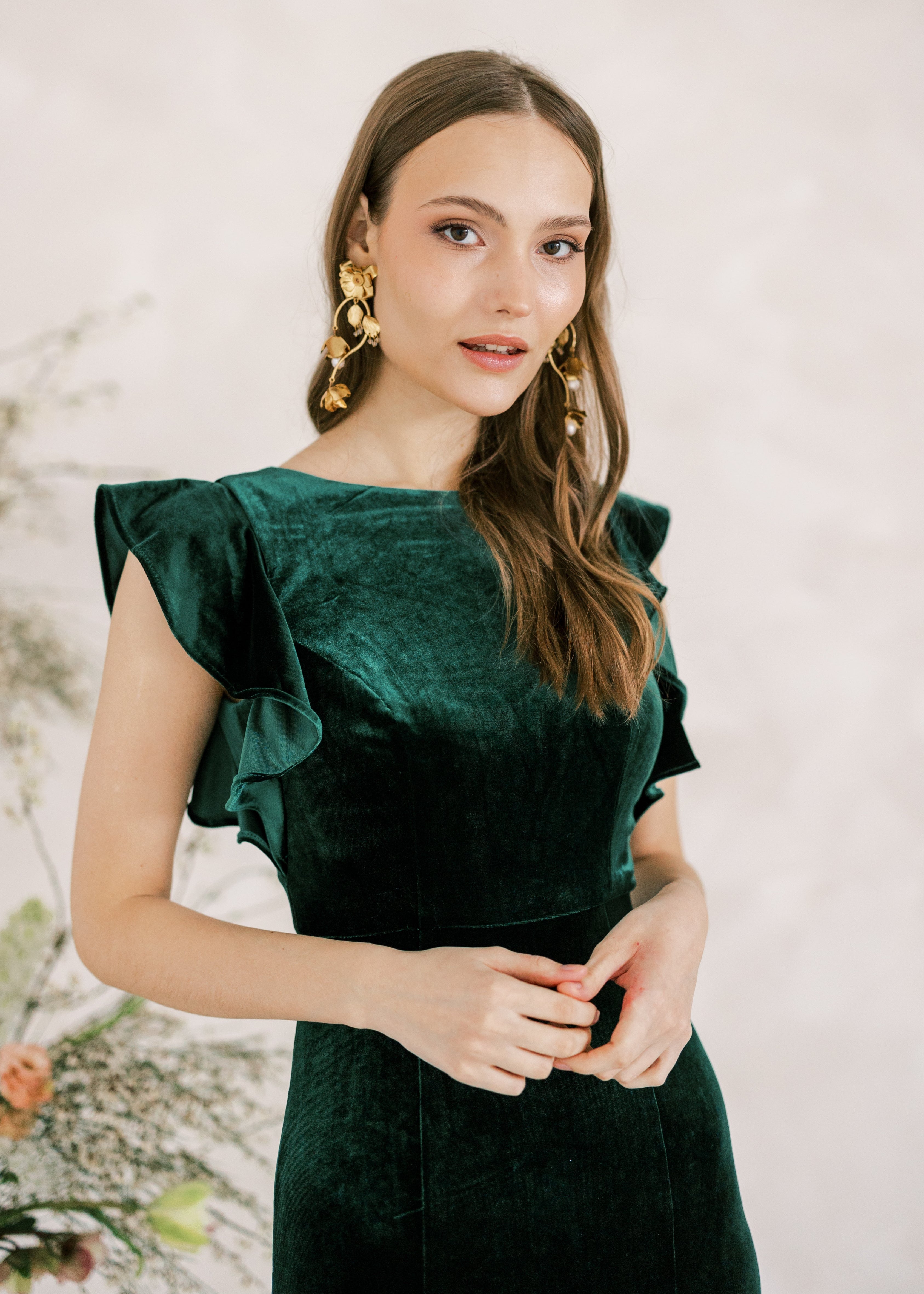 Cecelia Velvet Bridesmaid Dress in Forest Green
