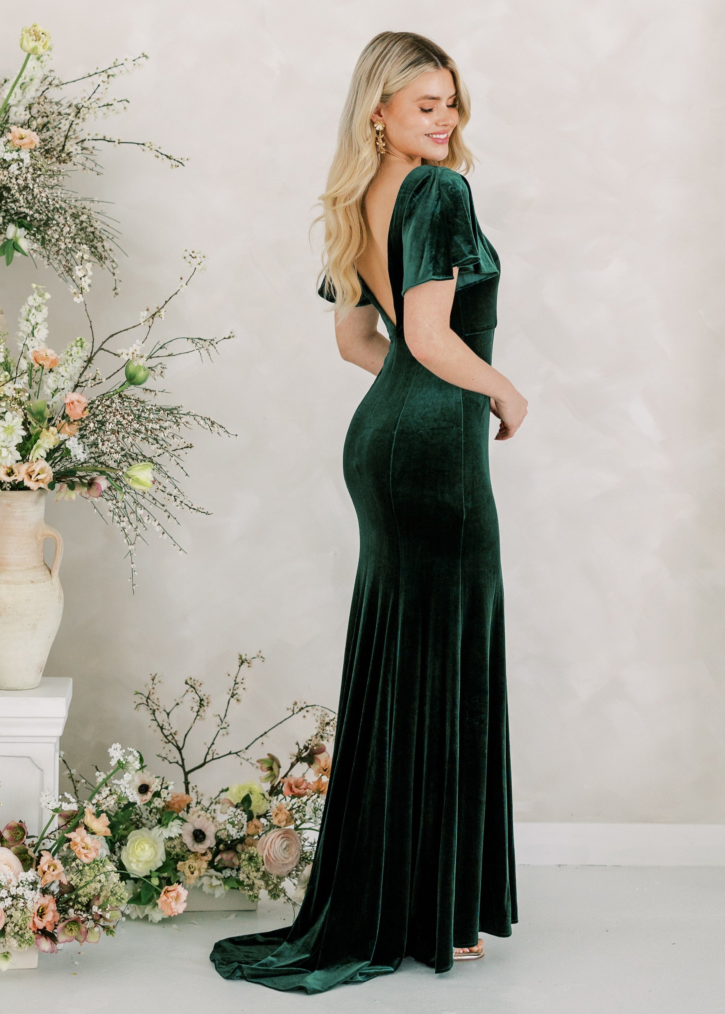 Celeste Velvet Bridesmaid Dress in Forest Green