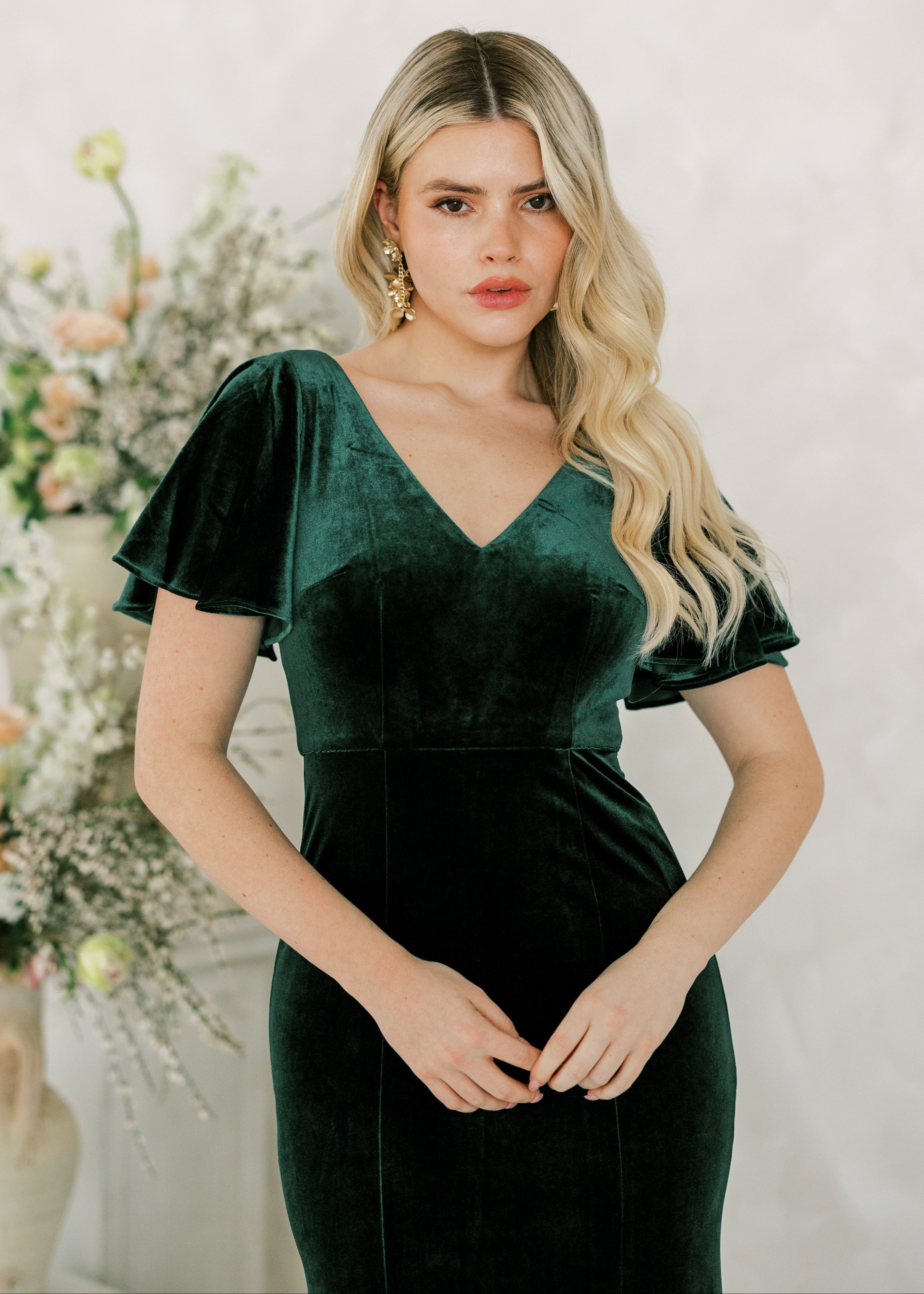 Celeste Velvet Bridesmaid Dress in Forest Green