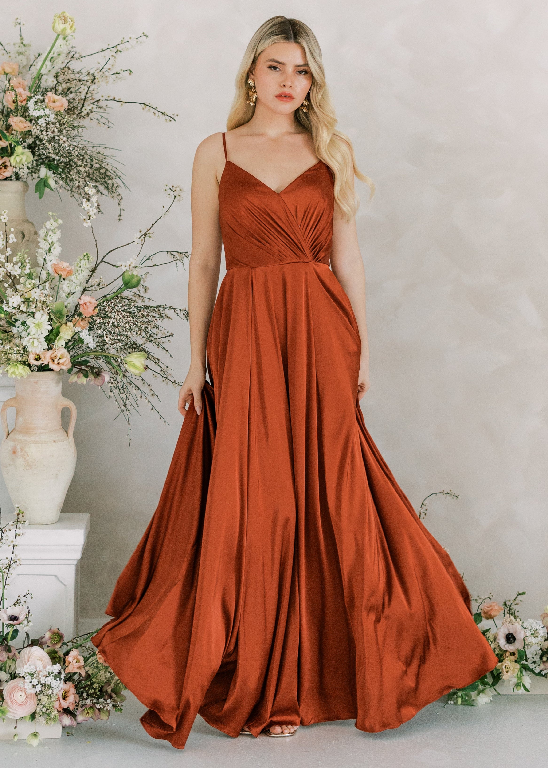 Isla Bridesmaid Dress in Terracotta Satin