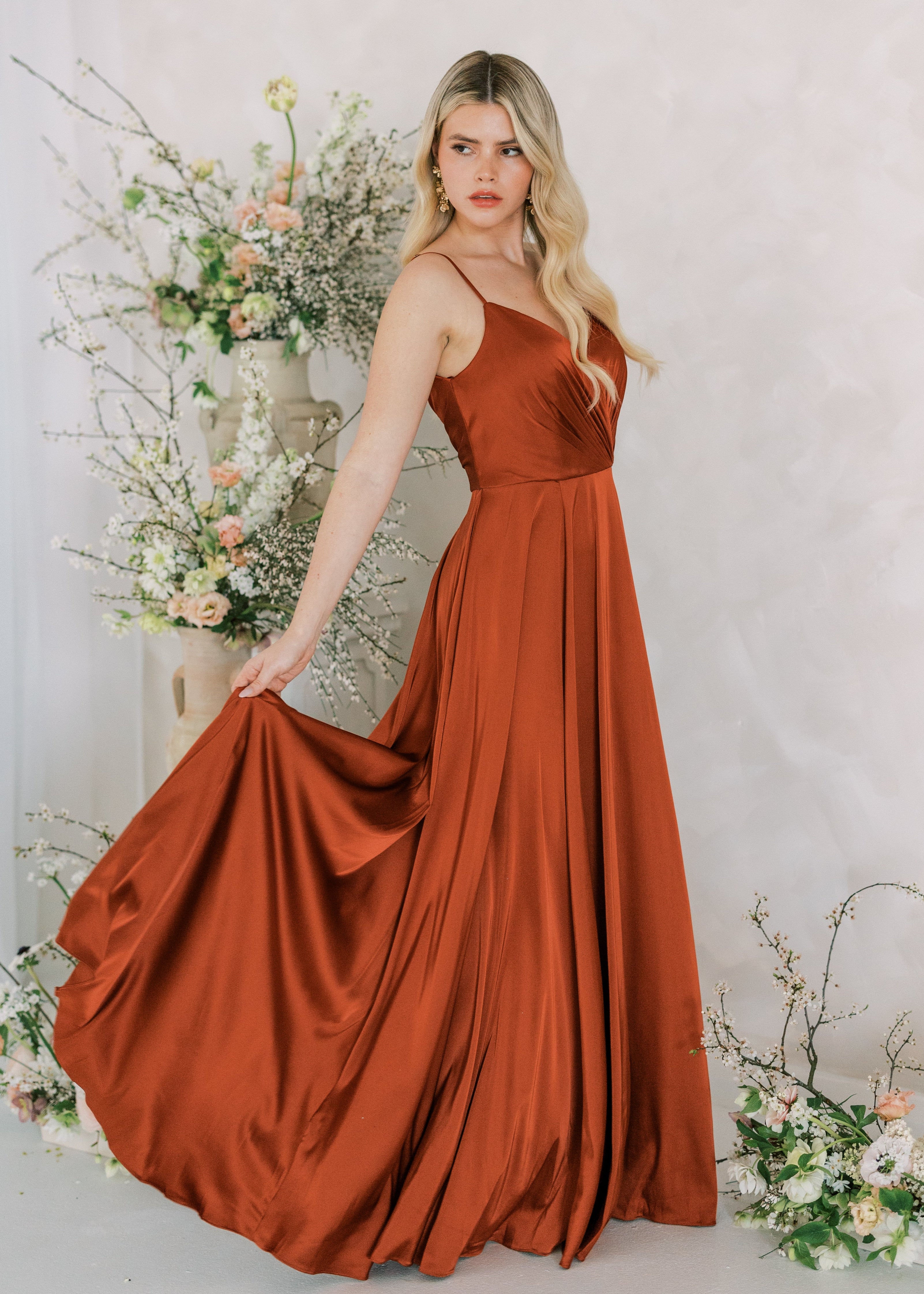 Isla Bridesmaid Dress in Terracotta Satin