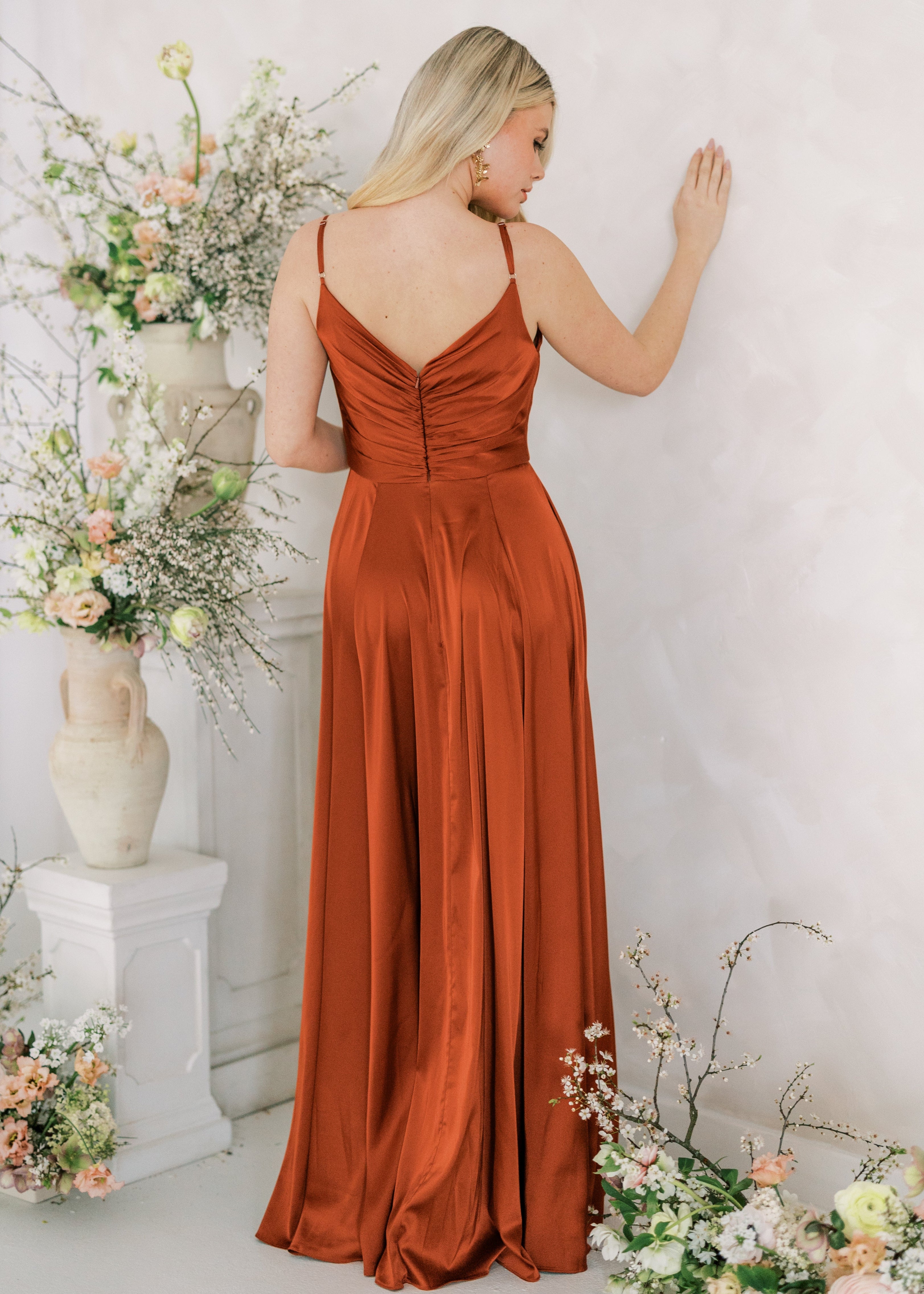 Isla Bridesmaid Dress in Terracotta Satin