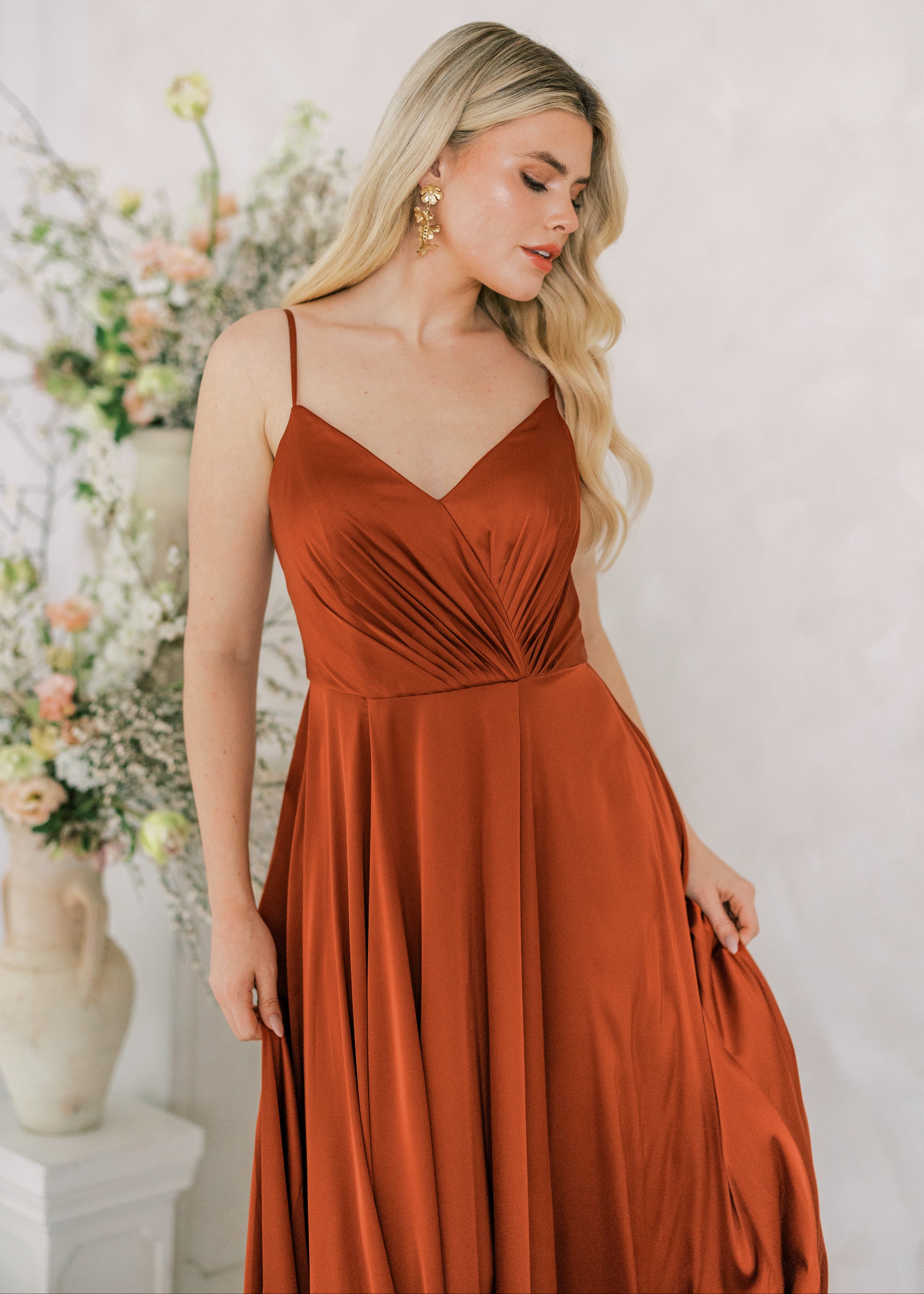 Isla Bridesmaid Dress in Terracotta Satin