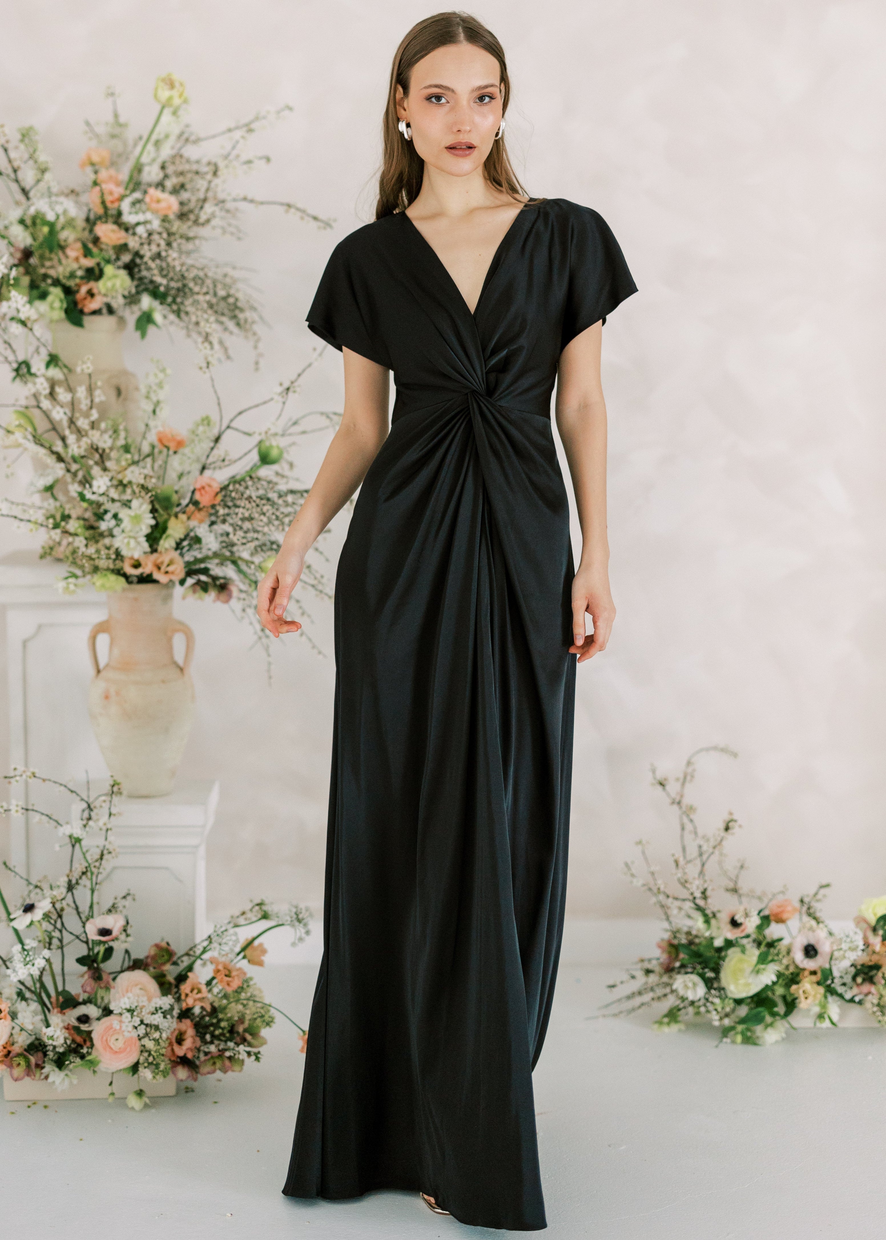 Camilla Bridesmaid Dress in Black Satin
