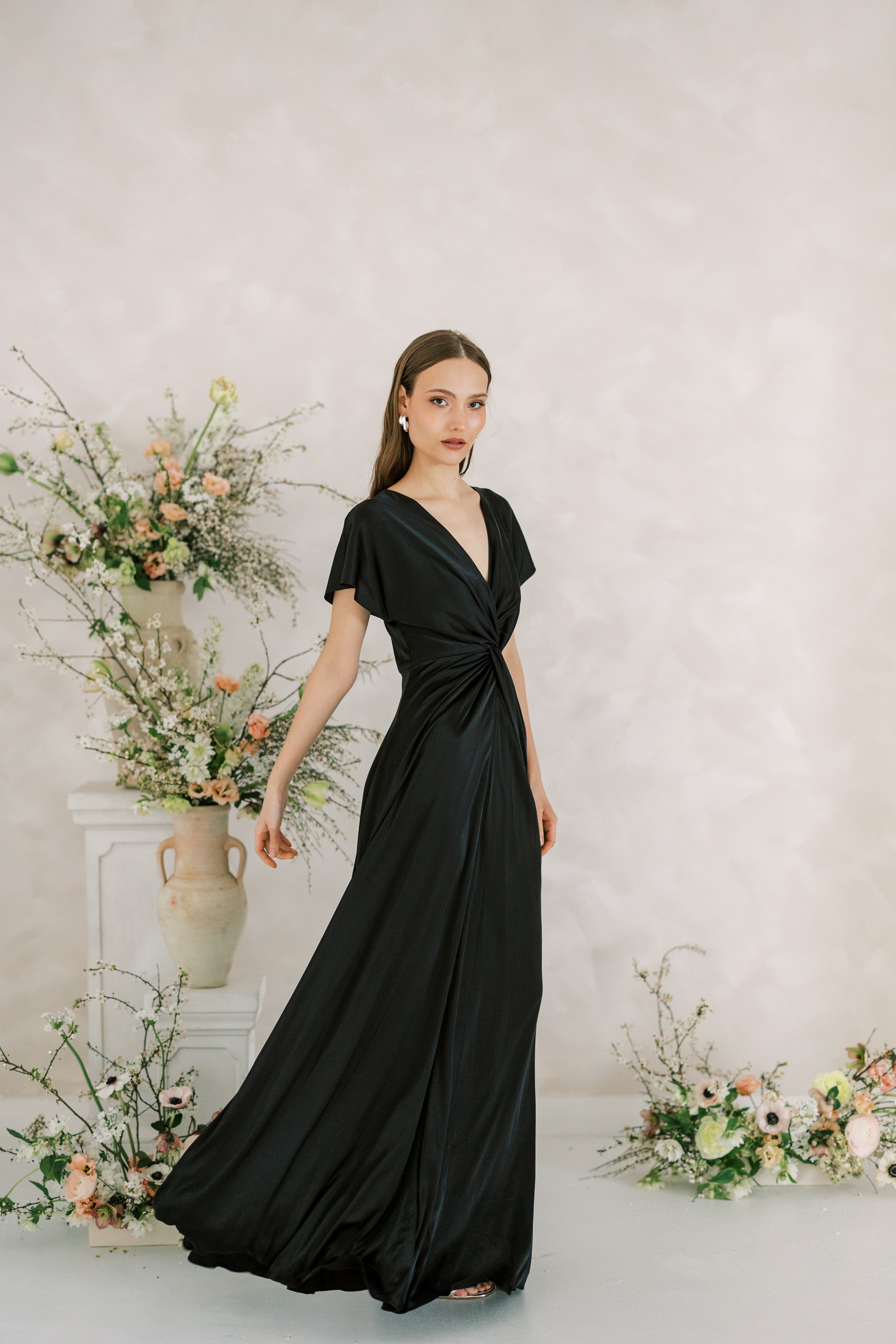Camilla Bridesmaid Dress in Black Satin
