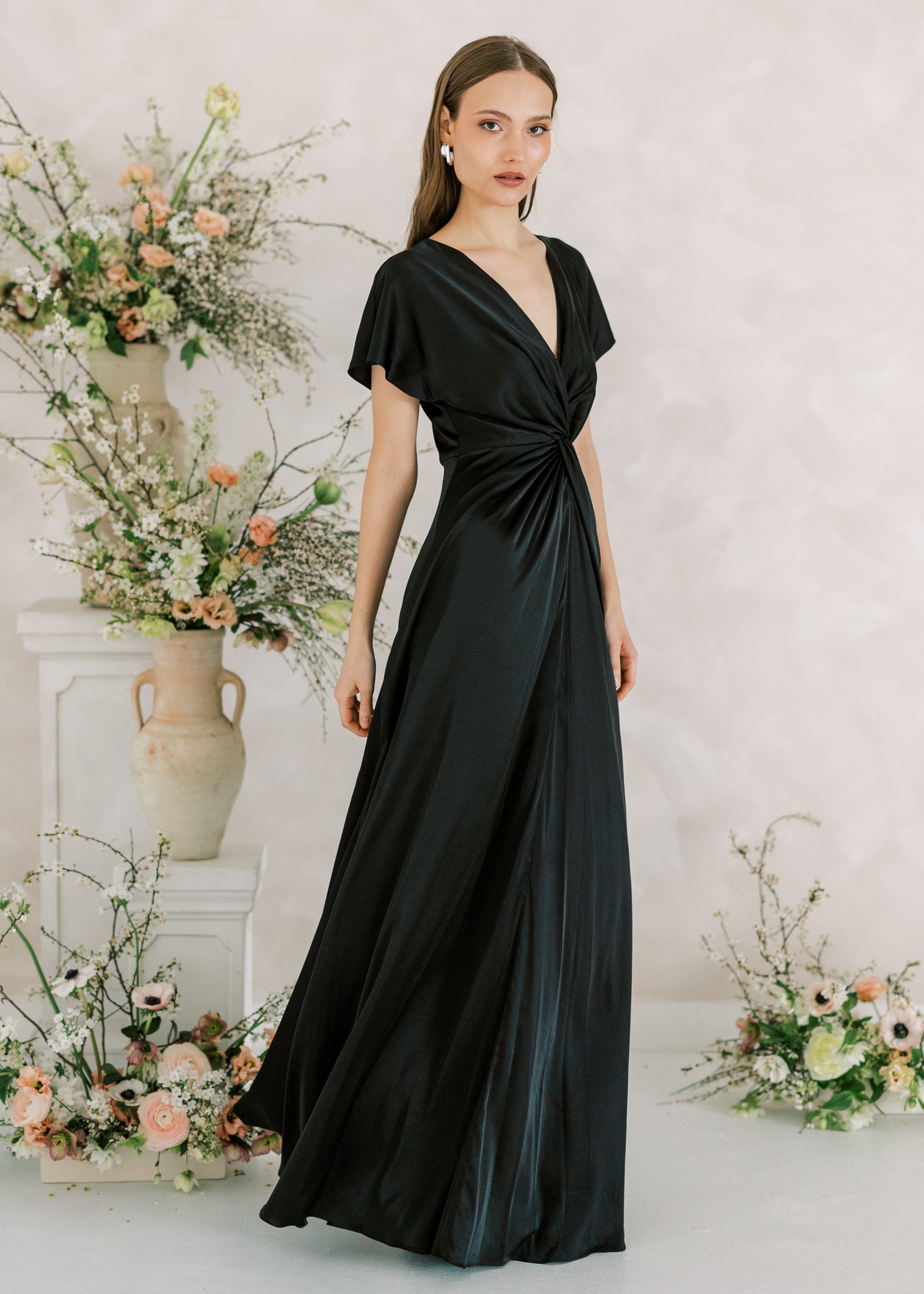 Camilla Bridesmaid Dress in Black Satin
