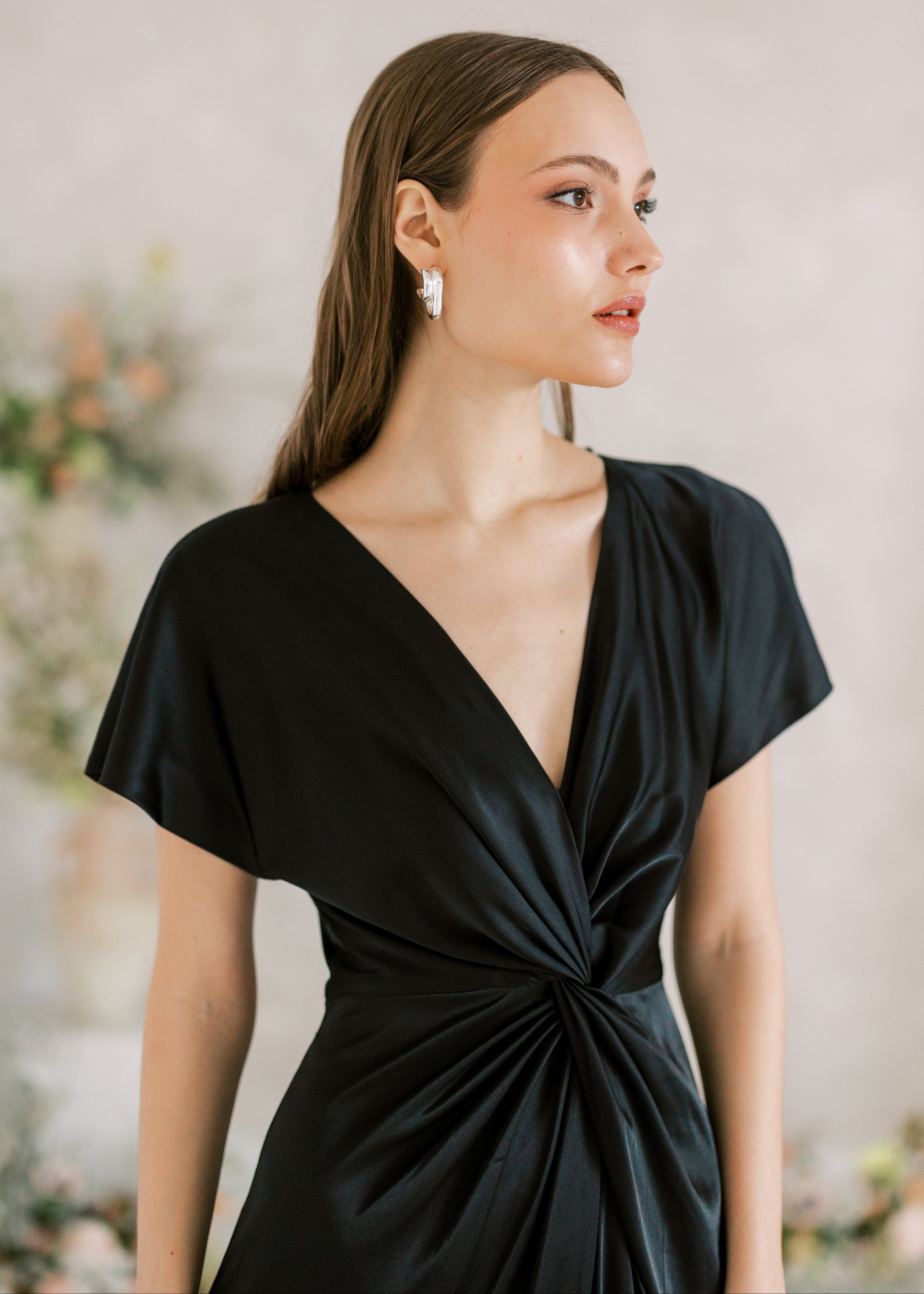 Camilla Bridesmaid Dress in Black Satin