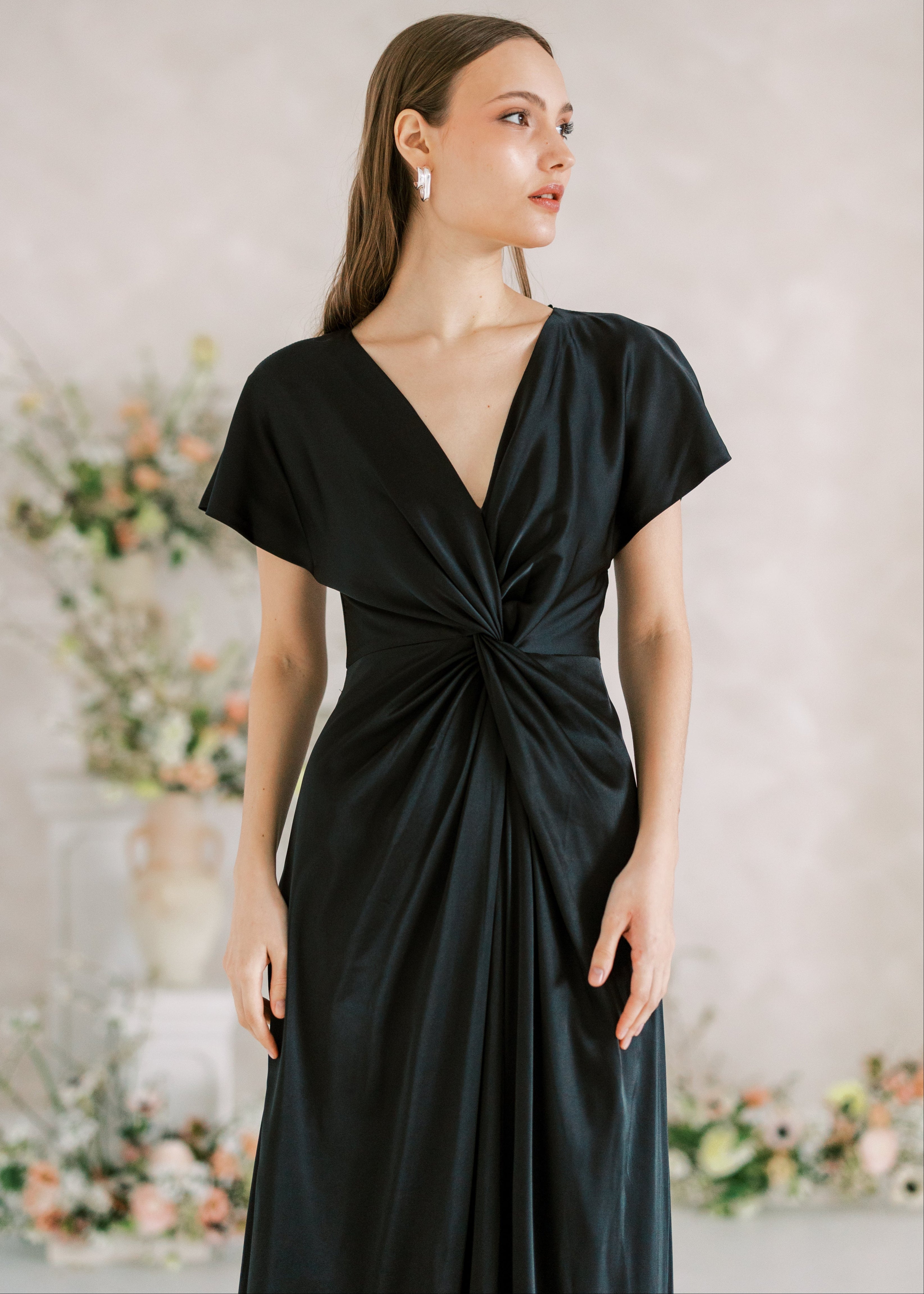 Camilla Bridesmaid Dress in Black Satin