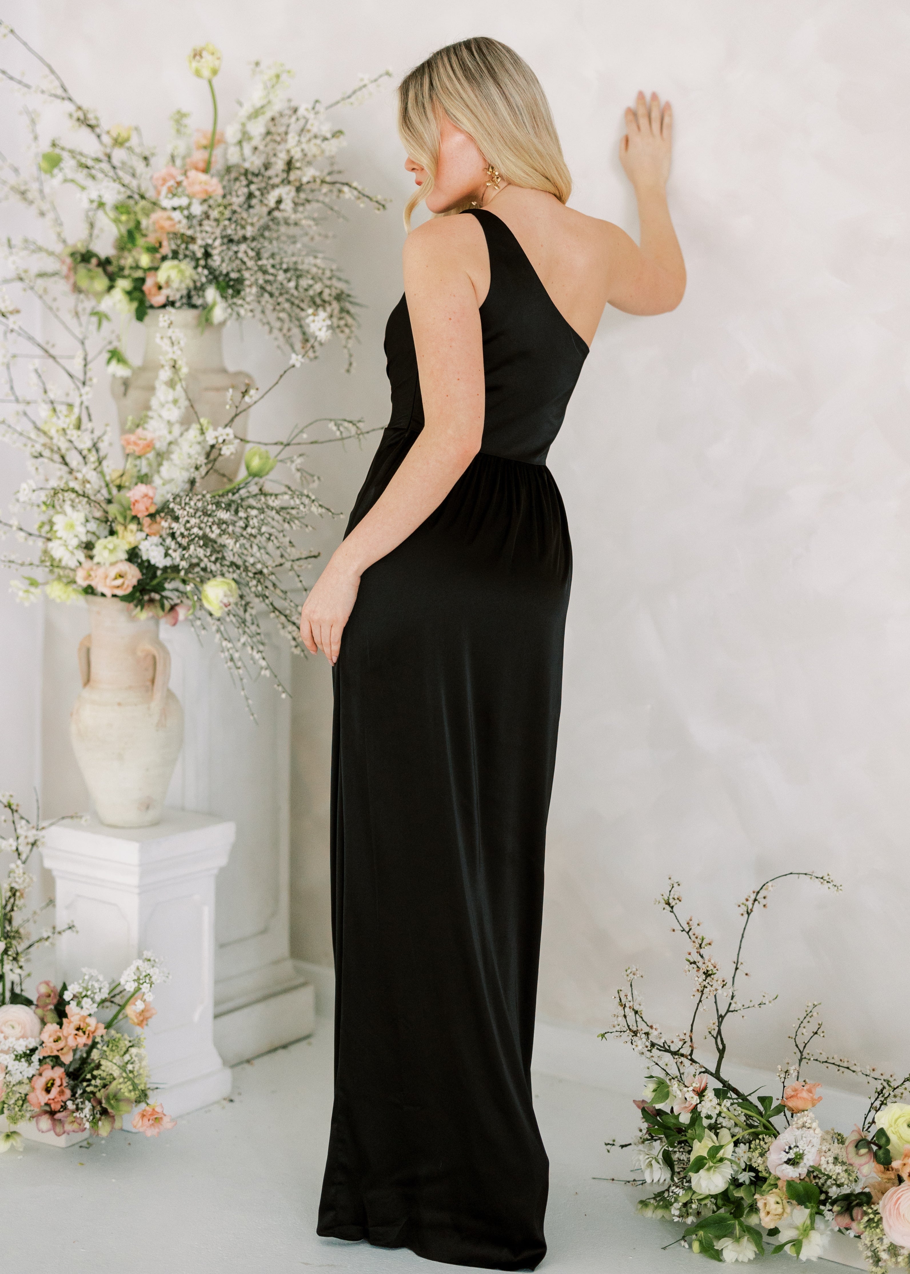 Greta Bridesmaid Dress in Black Satin