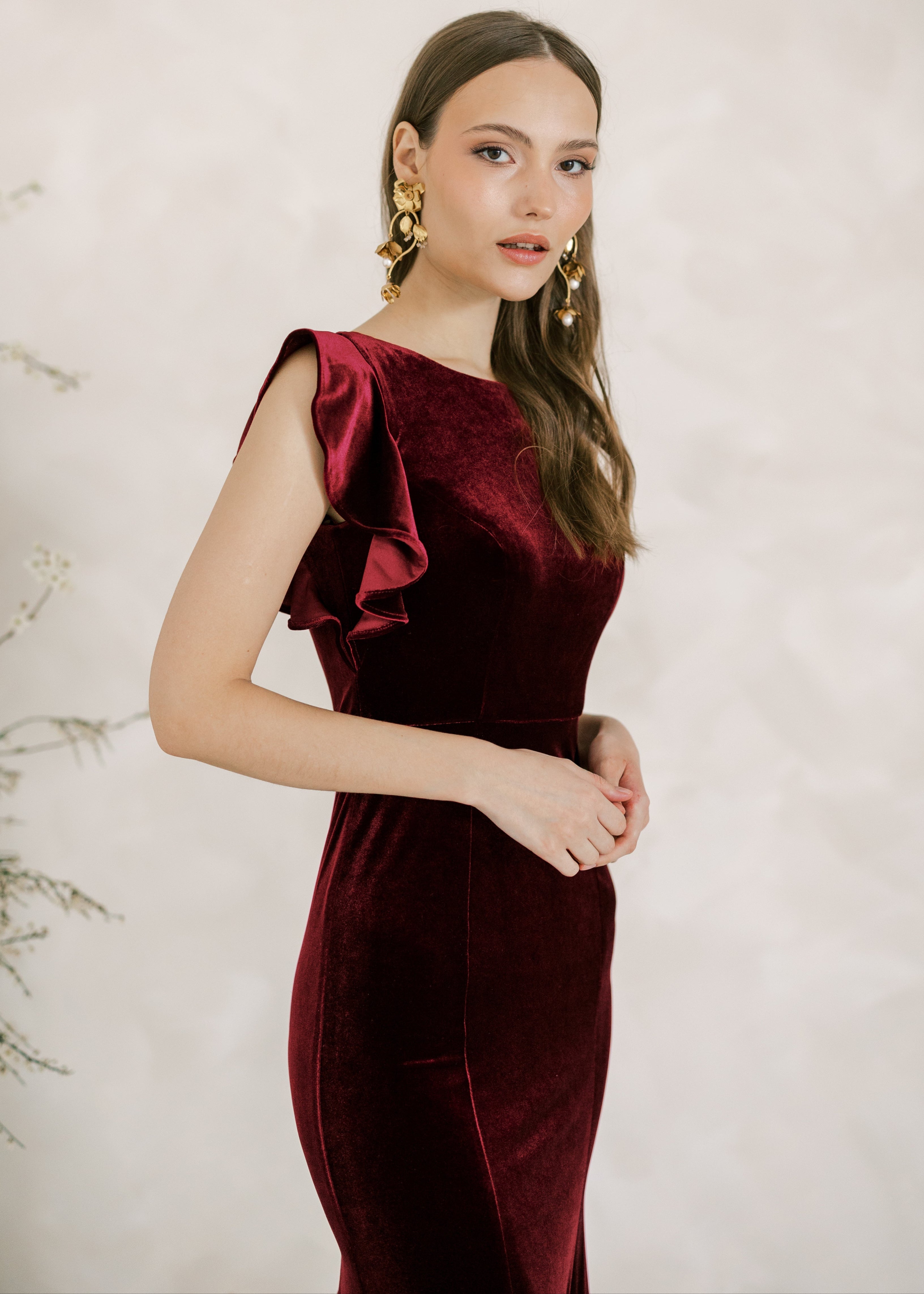 Cecelia Velvet Bridesmaid Dress in Merlot