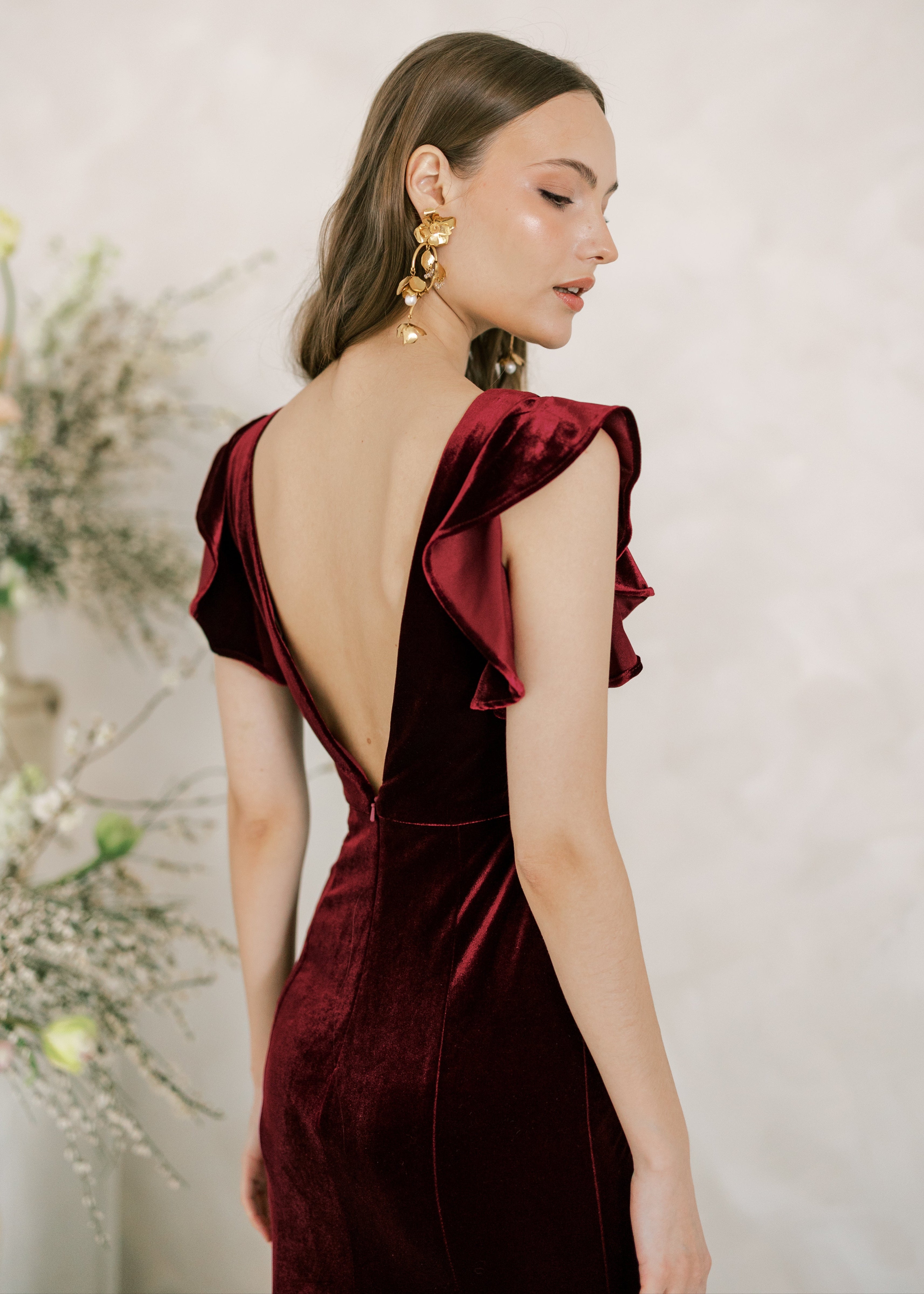 Cecelia Velvet Bridesmaid Dress in Merlot