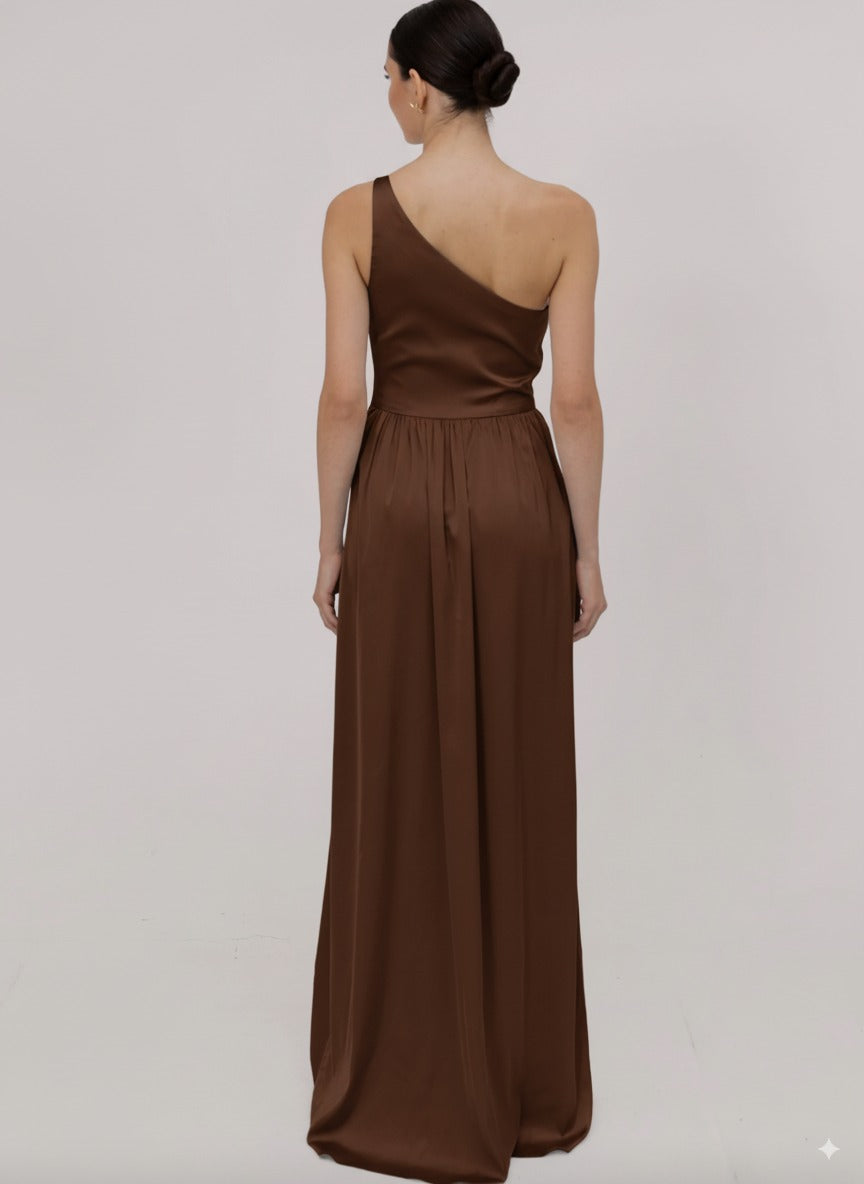 Greta Bridesmaid Dress in Chocolate Brown Satin
