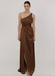 Greta Bridesmaid Dress in Chocolate Brown Satin
