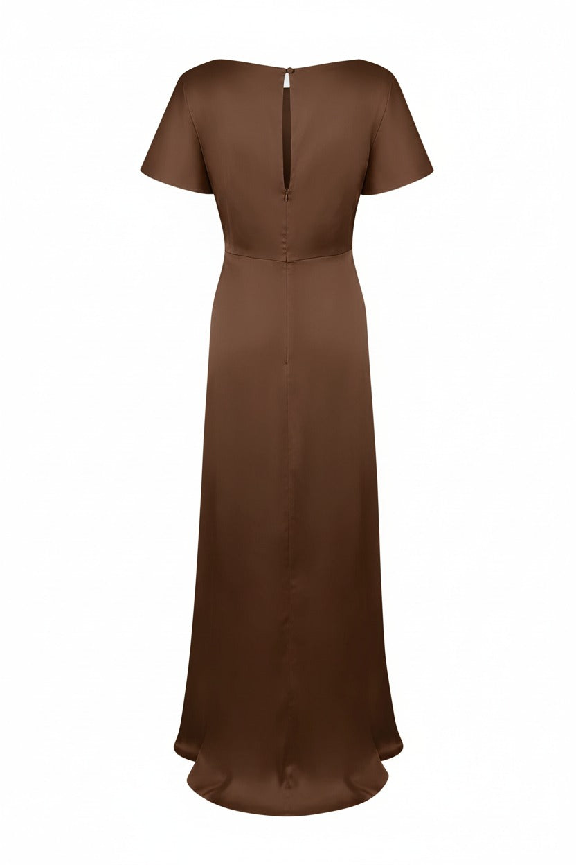 TH&TH Camilla Bridesmaid Dress In Chocolate Brown Satin 