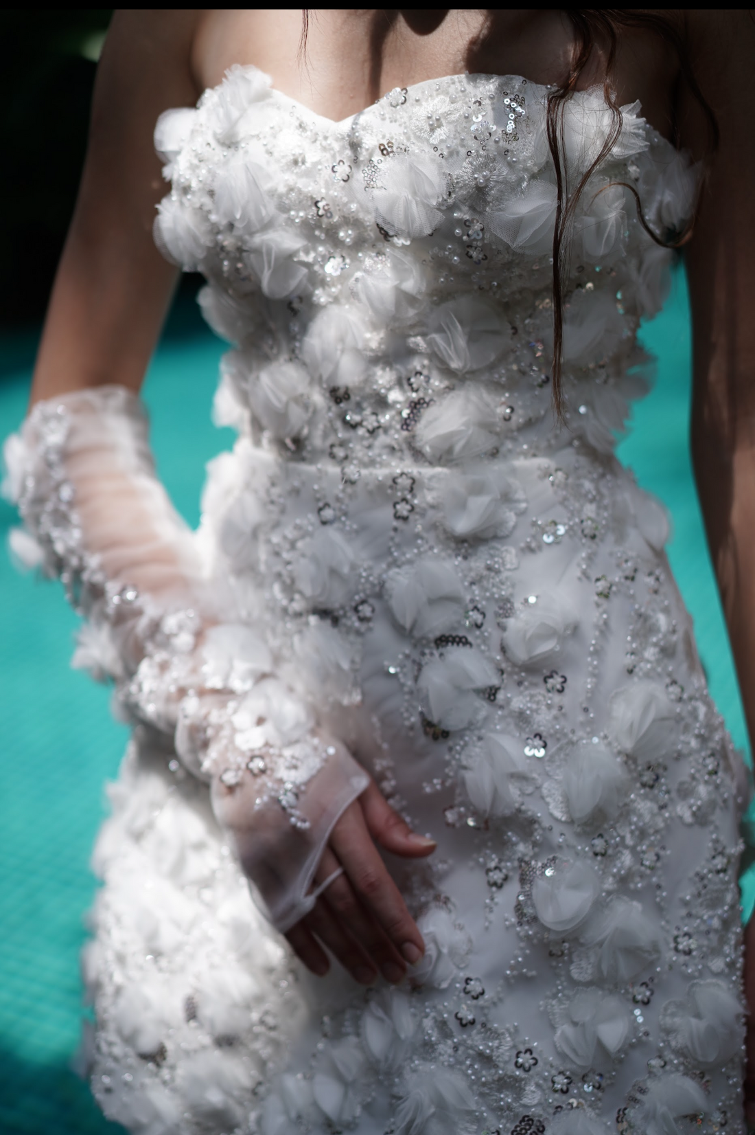 TH&TH Hen do bridal mini dress with tulle, sequin, and pearl embellishment