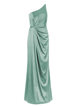  A sage green one shoulder bridesmaid gown with side slit by TH&TH Bridesmaids