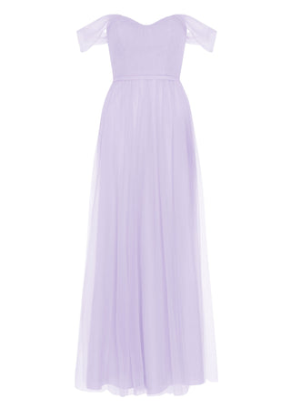 A lilac tulle bridesmaid dress with bardot sleeves by TH&TH Bridesmaids. 
