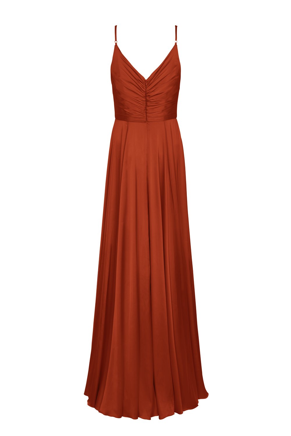 TH&TH burnt orange bridesmaid dresses, satin bridesmaid dresses, back view
