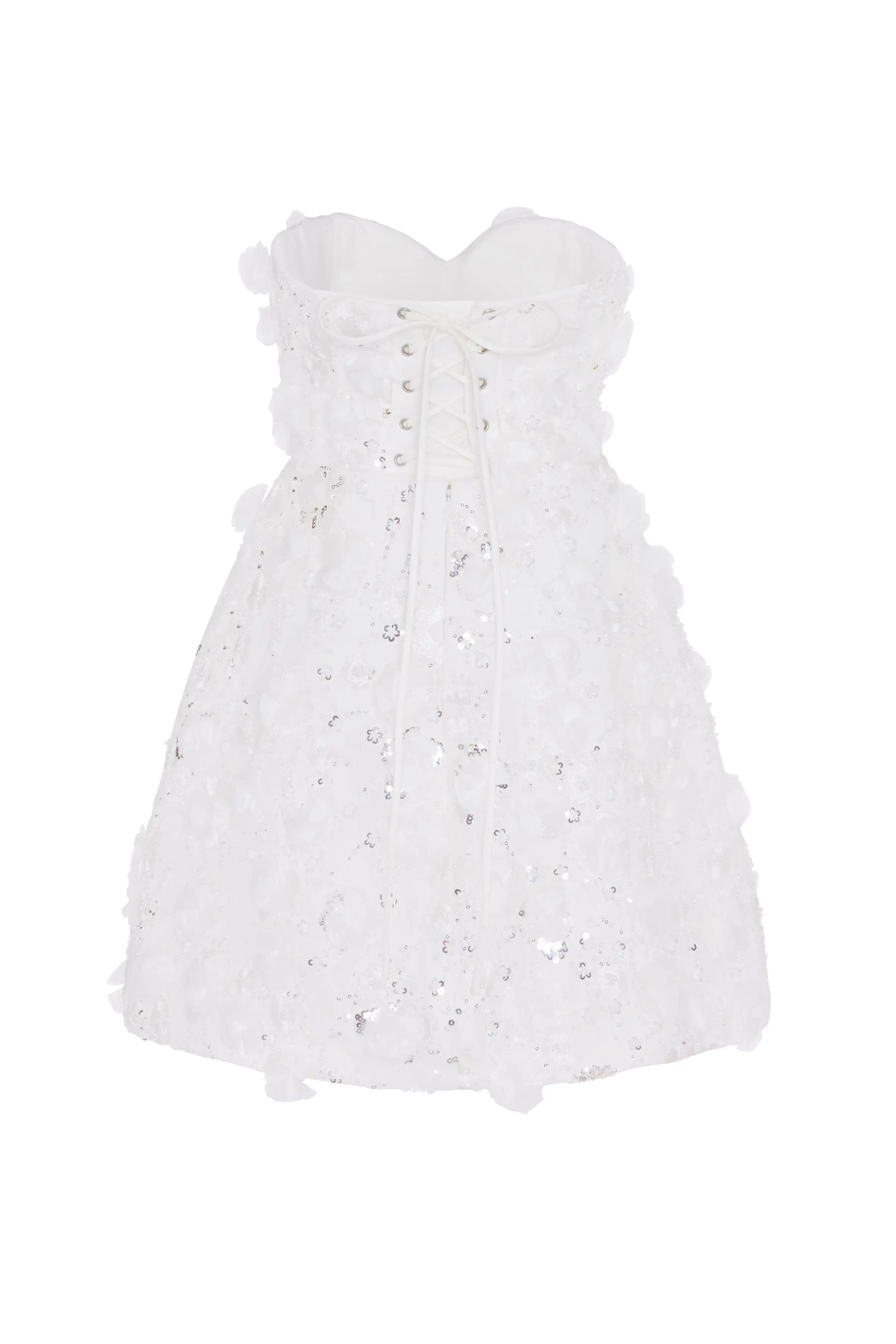White dress with sequin details on a white background
