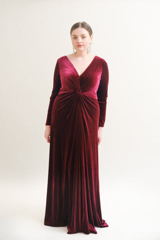 Camilla Long Sleeve Velvet Bridesmaid Dress In Roseberry