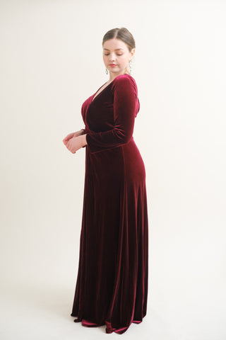 Camilla Long Sleeve Velvet Bridesmaid Dress In Roseberry