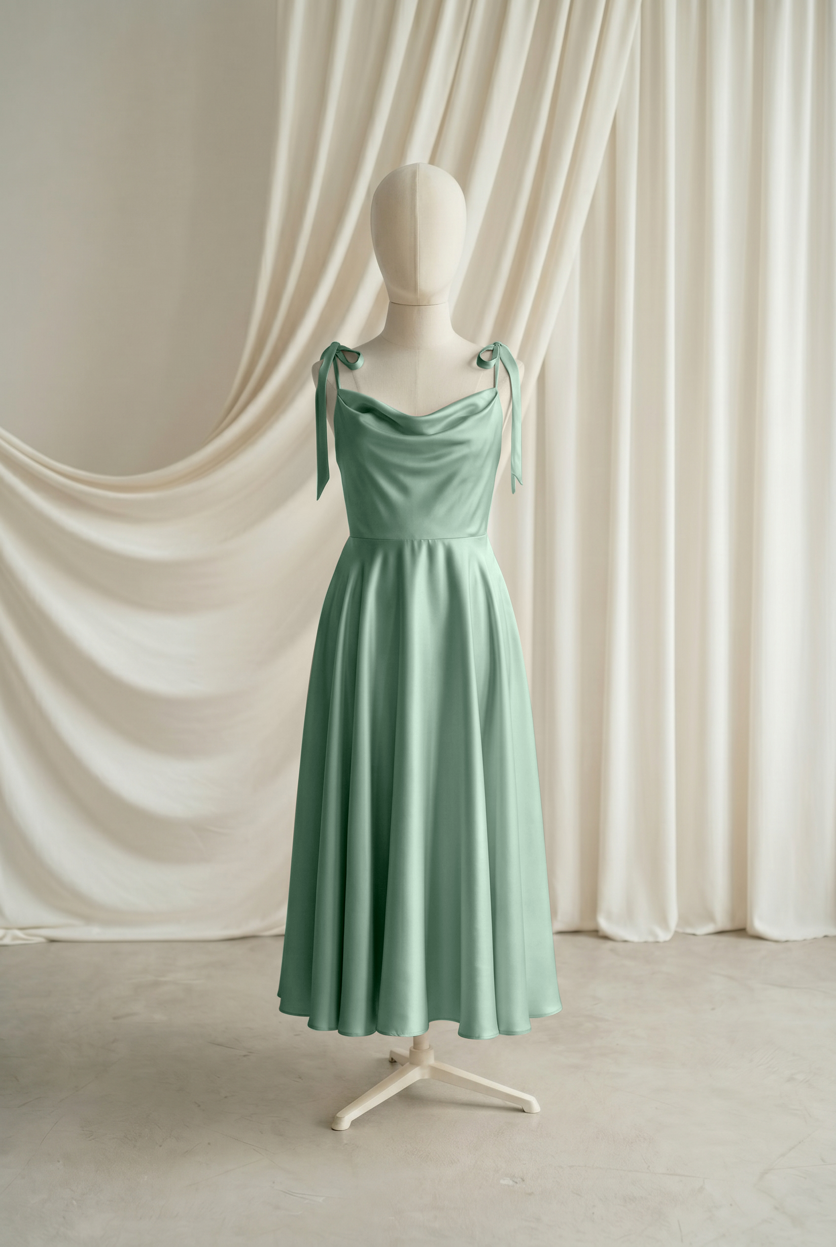Tilly Junior Bridesmaid Dress in Sage Green Satin