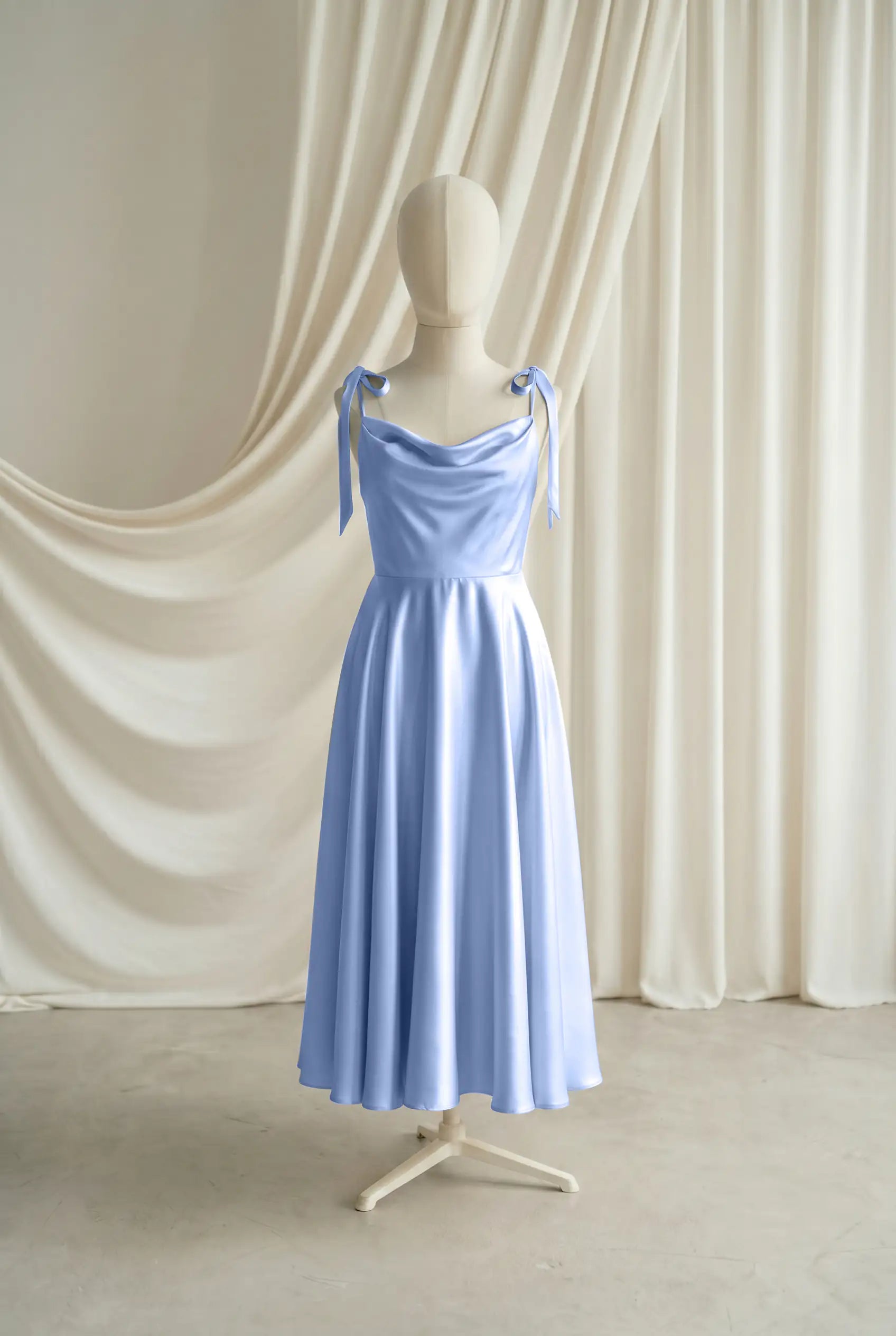 Tilly Junior Bridesmaid Dress in Dusty Blue Satin