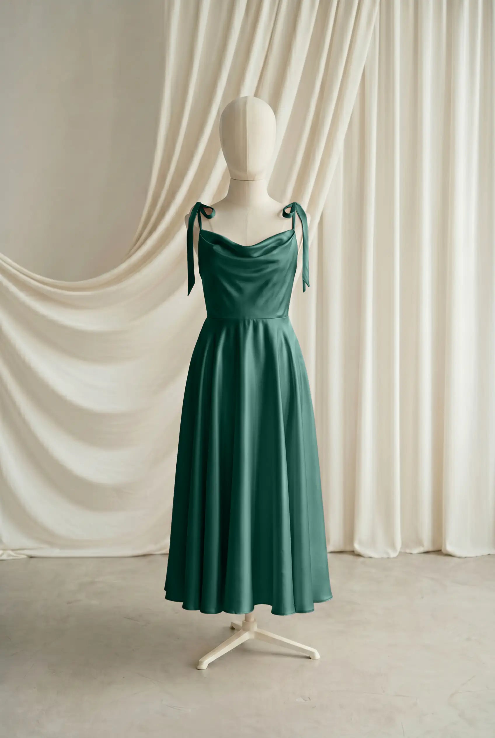 Tilly Junior Bridesmaid Dress in Forest Green Satin
