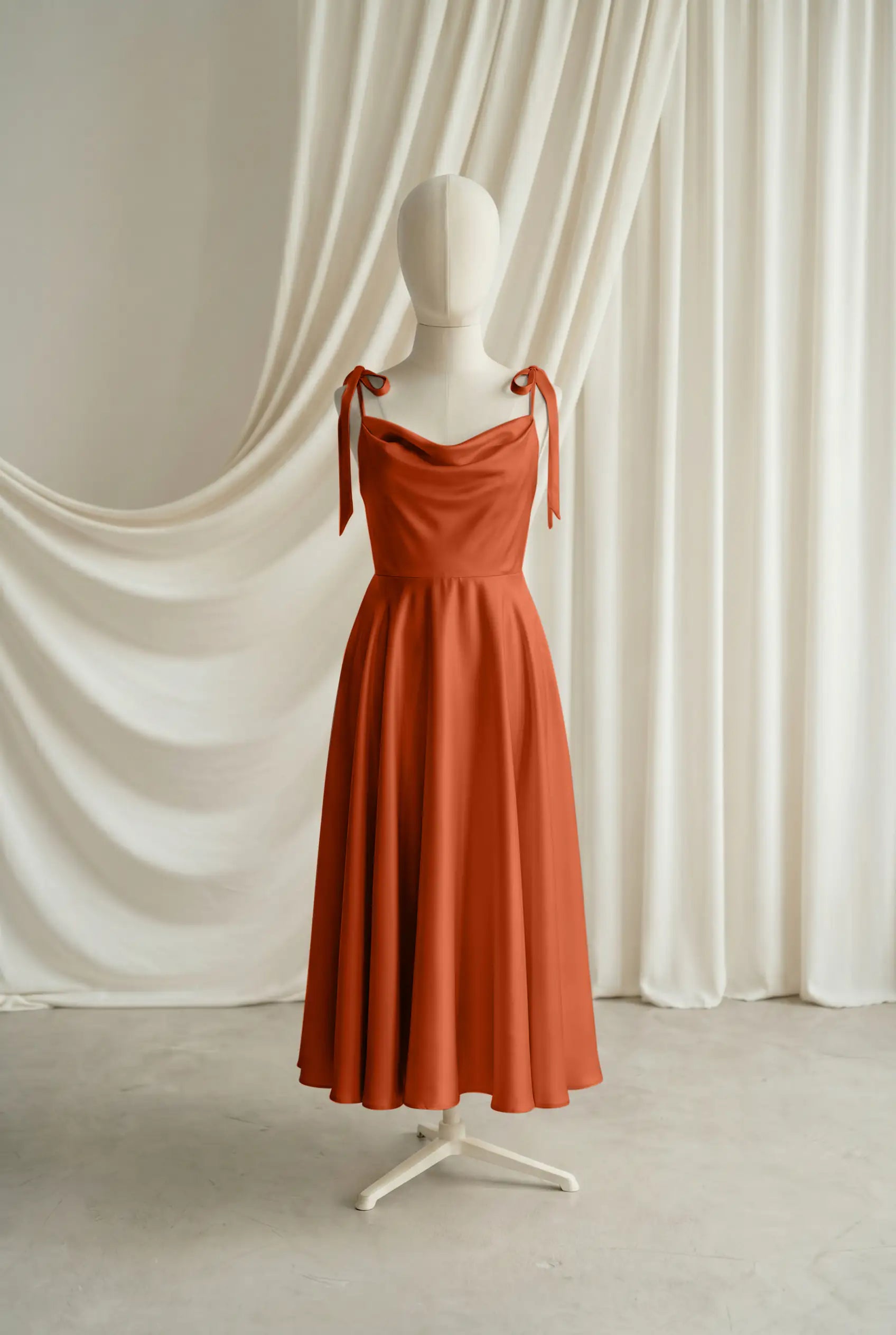 Tilly Junior Bridesmaid Dress in Terracotta Satin