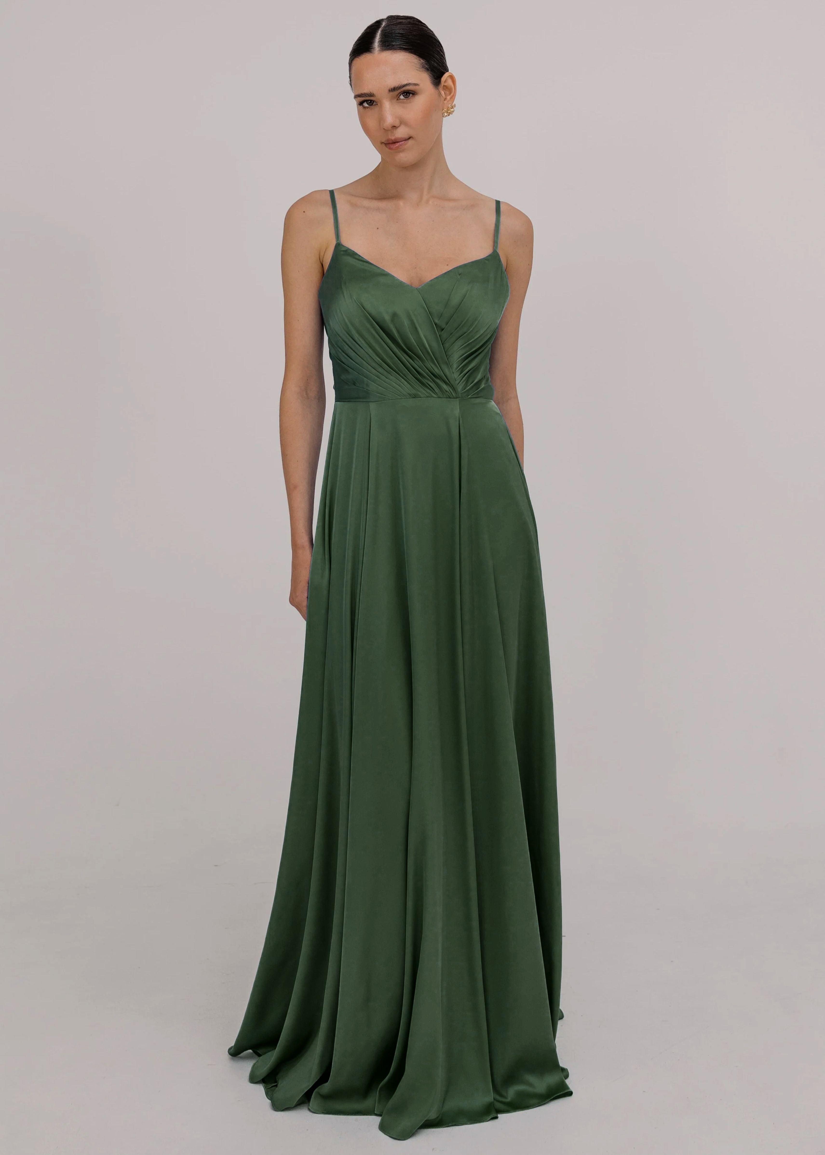 Isla Bridesmaid Dress in Olive Grove Satin