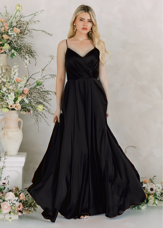 Isla Bridesmaid Dress in Black Satin