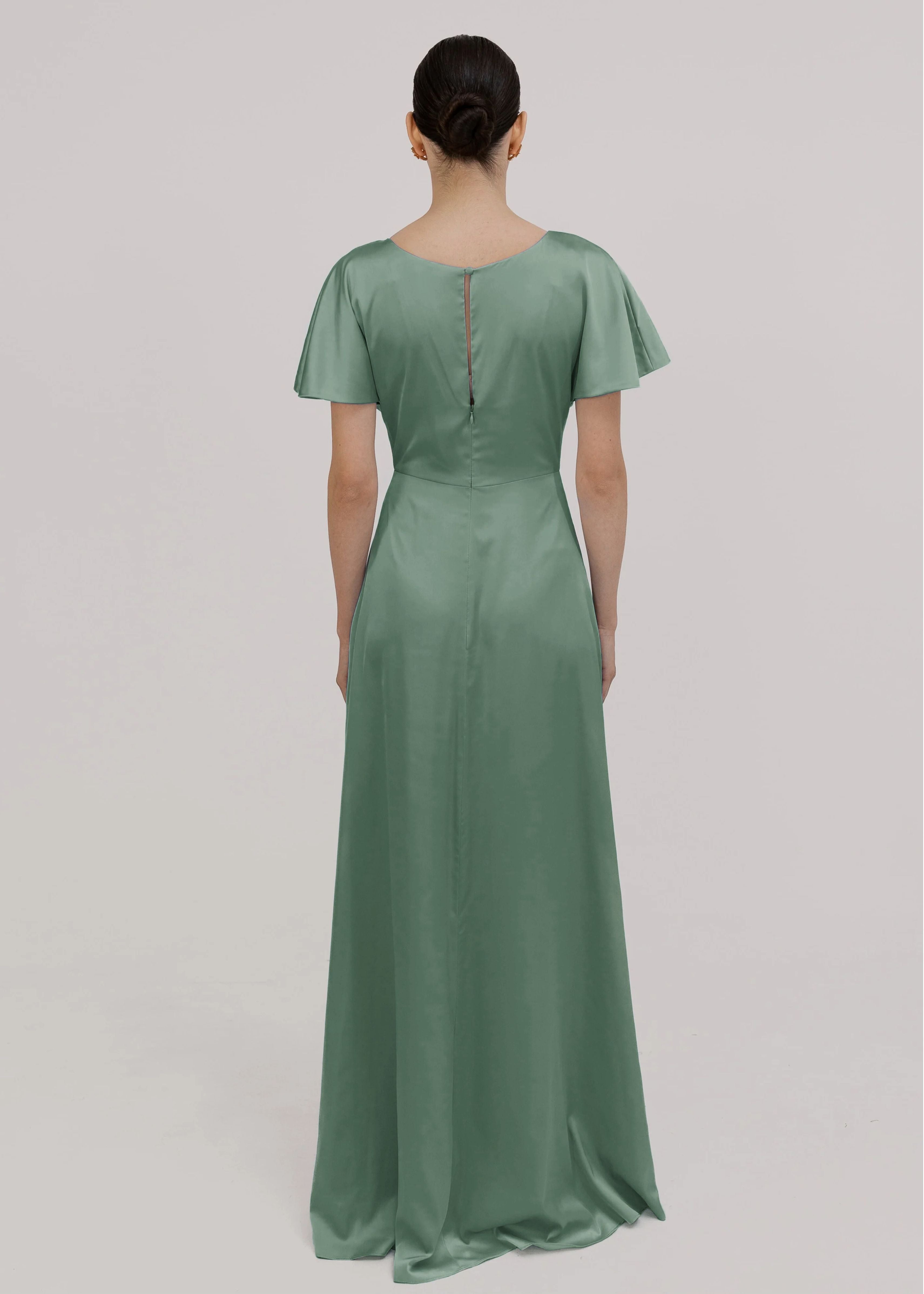 Camilla Bridesmaid Dress in Sage Green Satin