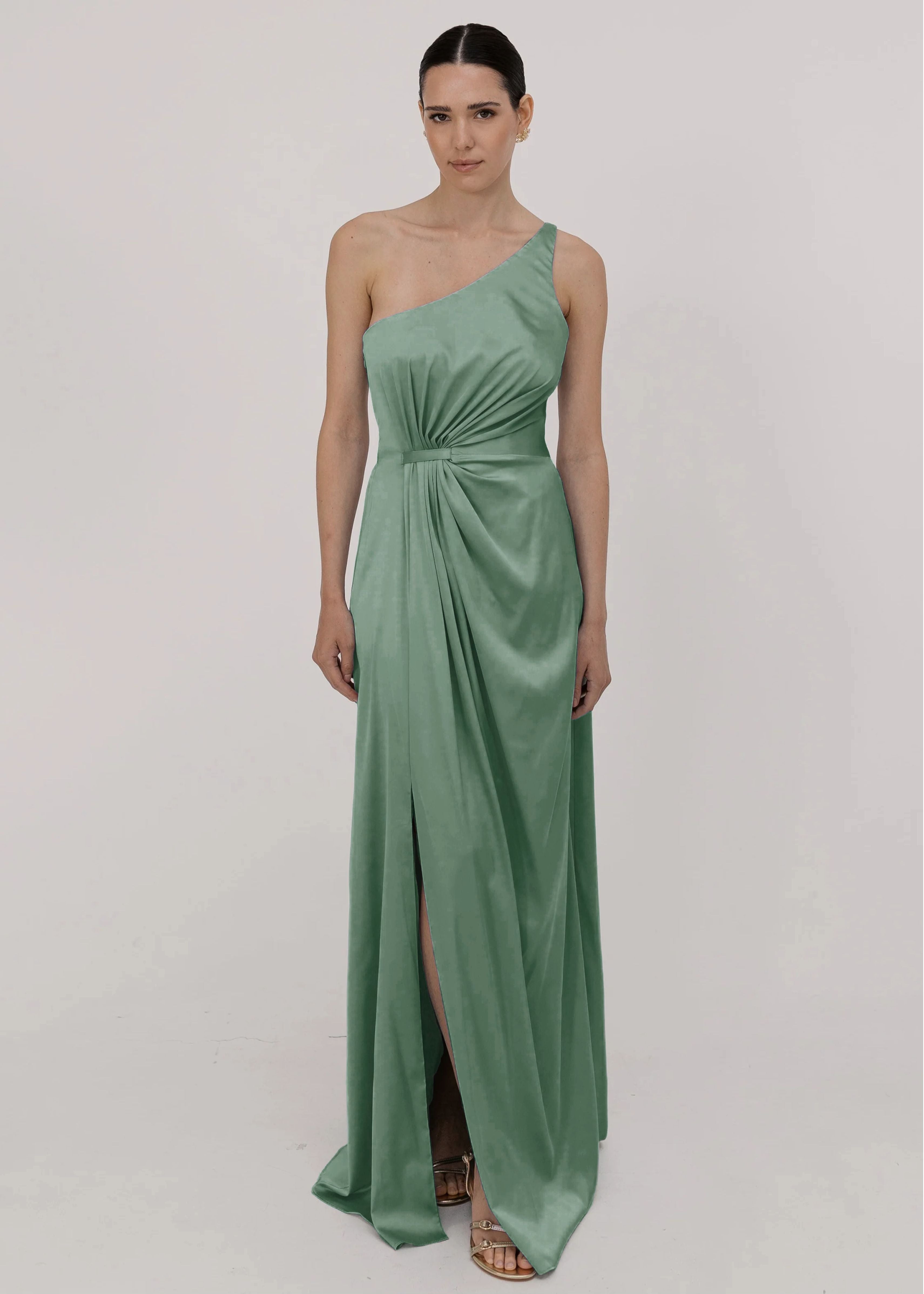Greta Bridesmaid Dress in Sage Green Satin