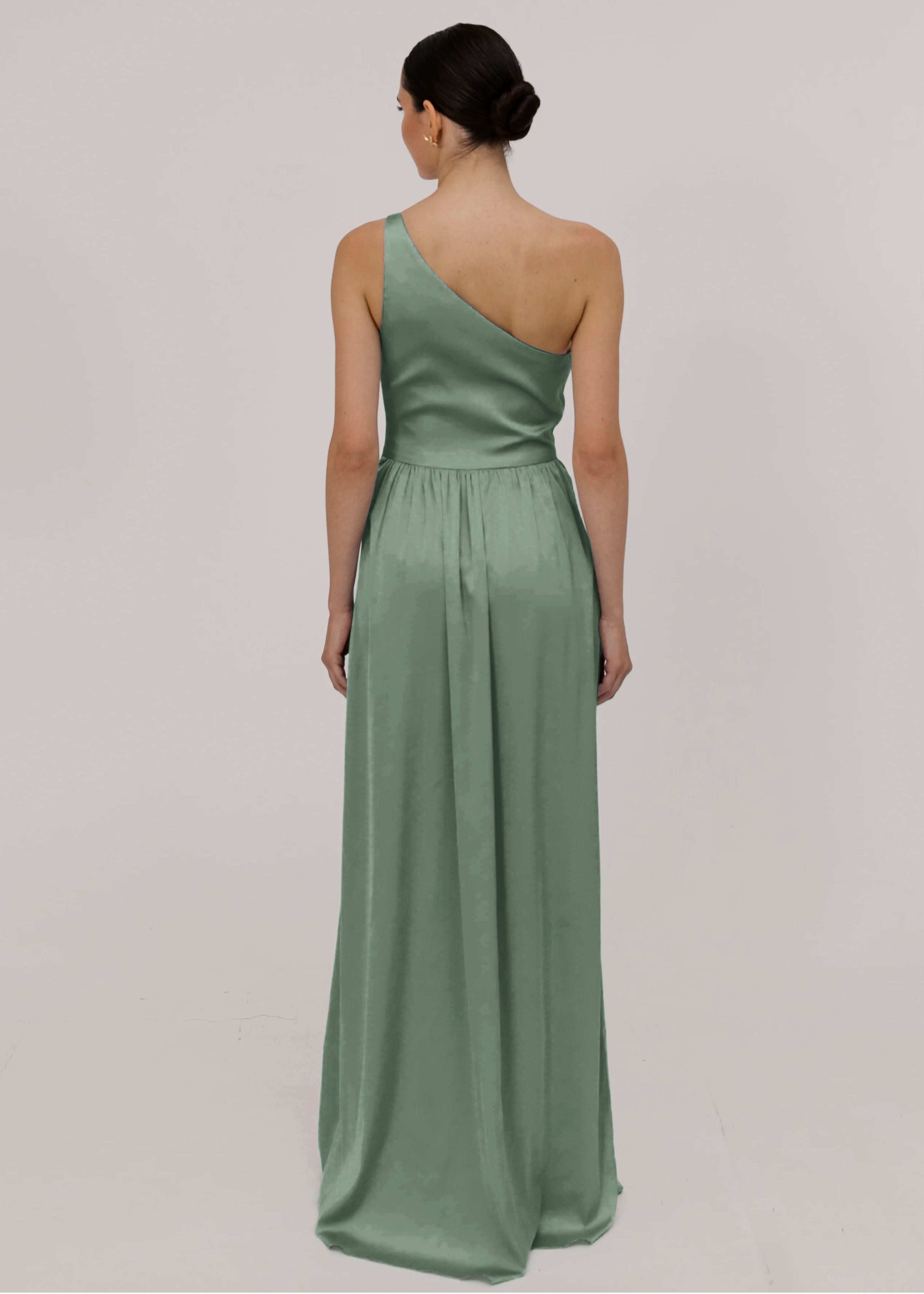 Greta Bridesmaid Dress in Sage Green Satin