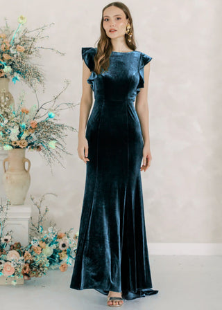 Cecelia Velvet Bridesmaid Dress in Smoke Blue