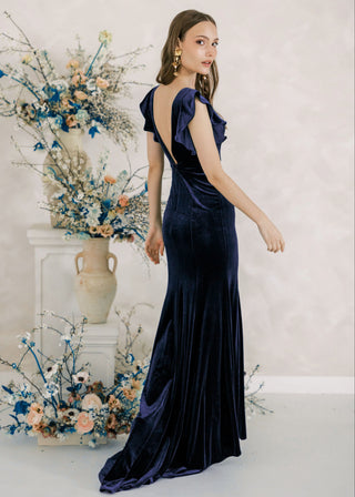 Cecelia Velvet Bridesmaid Dress in Navy