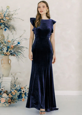 Cecelia Velvet Bridesmaid Dress in Navy