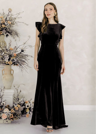 Cecelia Velvet Bridesmaid Dress in Black