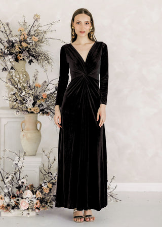 Camilla Velvet Long Sleeve Bridesmaid Dress in Black
