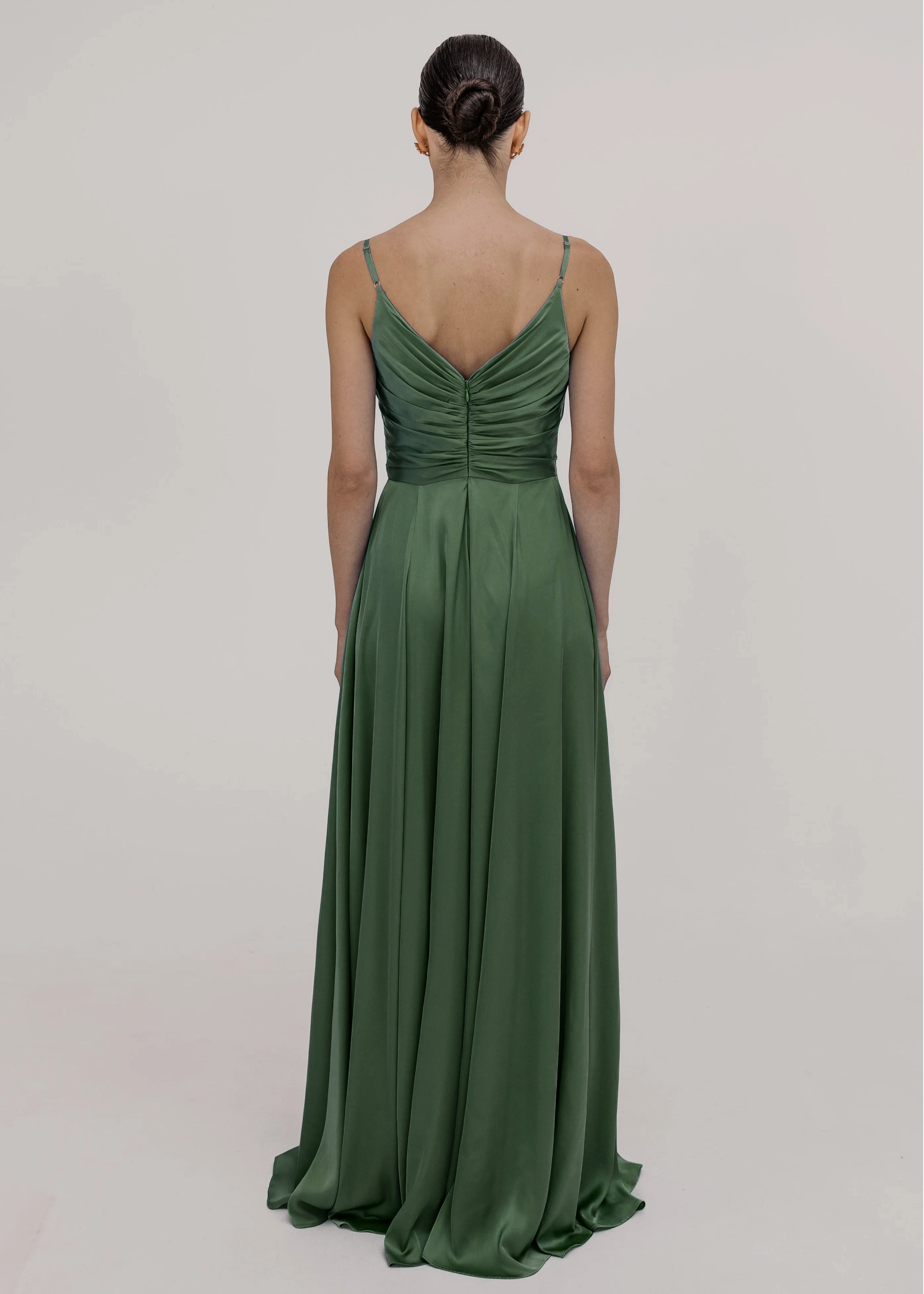 Isla Bridesmaid Dress in Olive Grove Satin