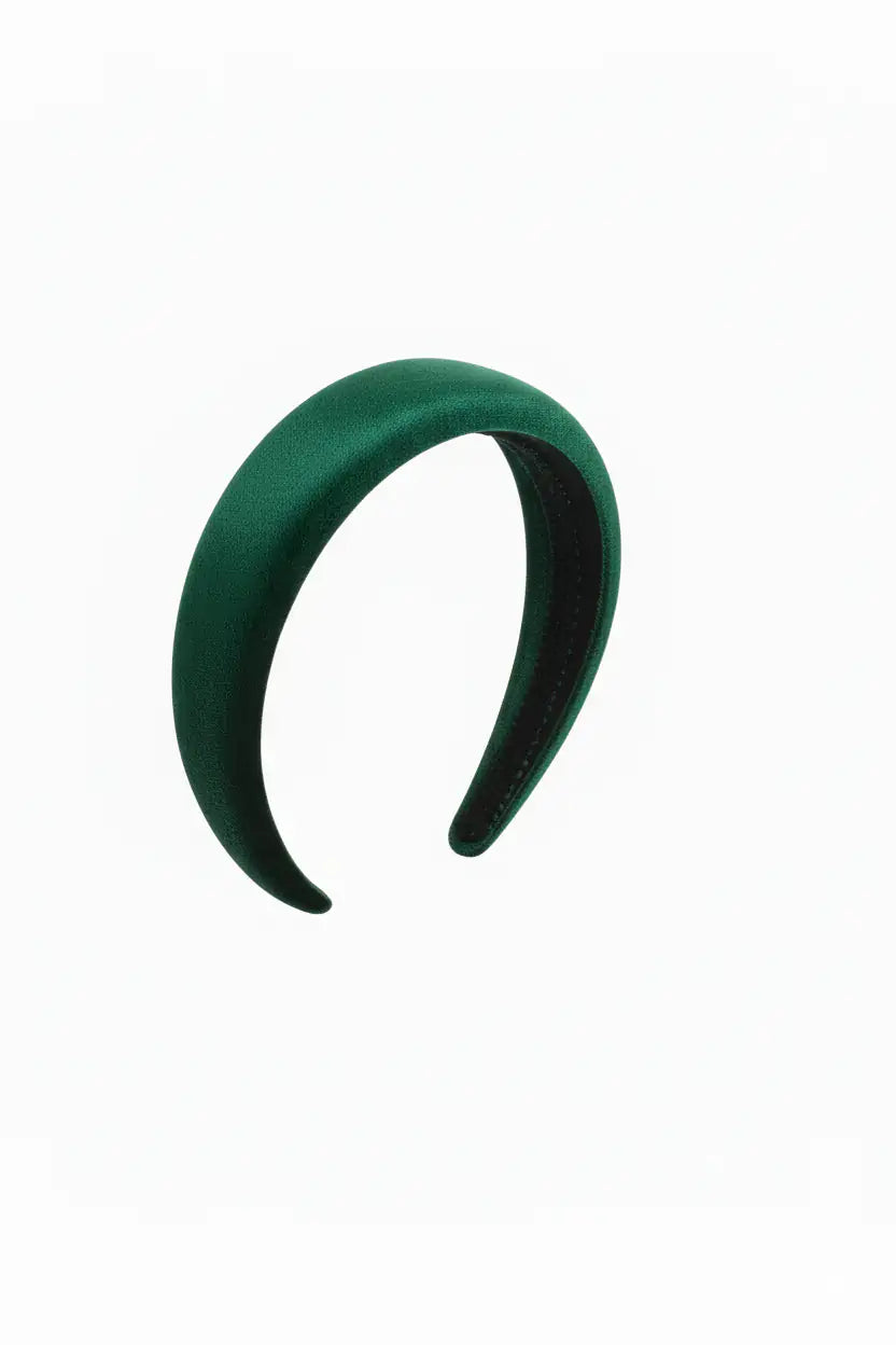 The TH&TH Velvet Headband is a dark green, smooth velvet accessory, ideal for weddings or bridesmaids, shown against a plain white background.