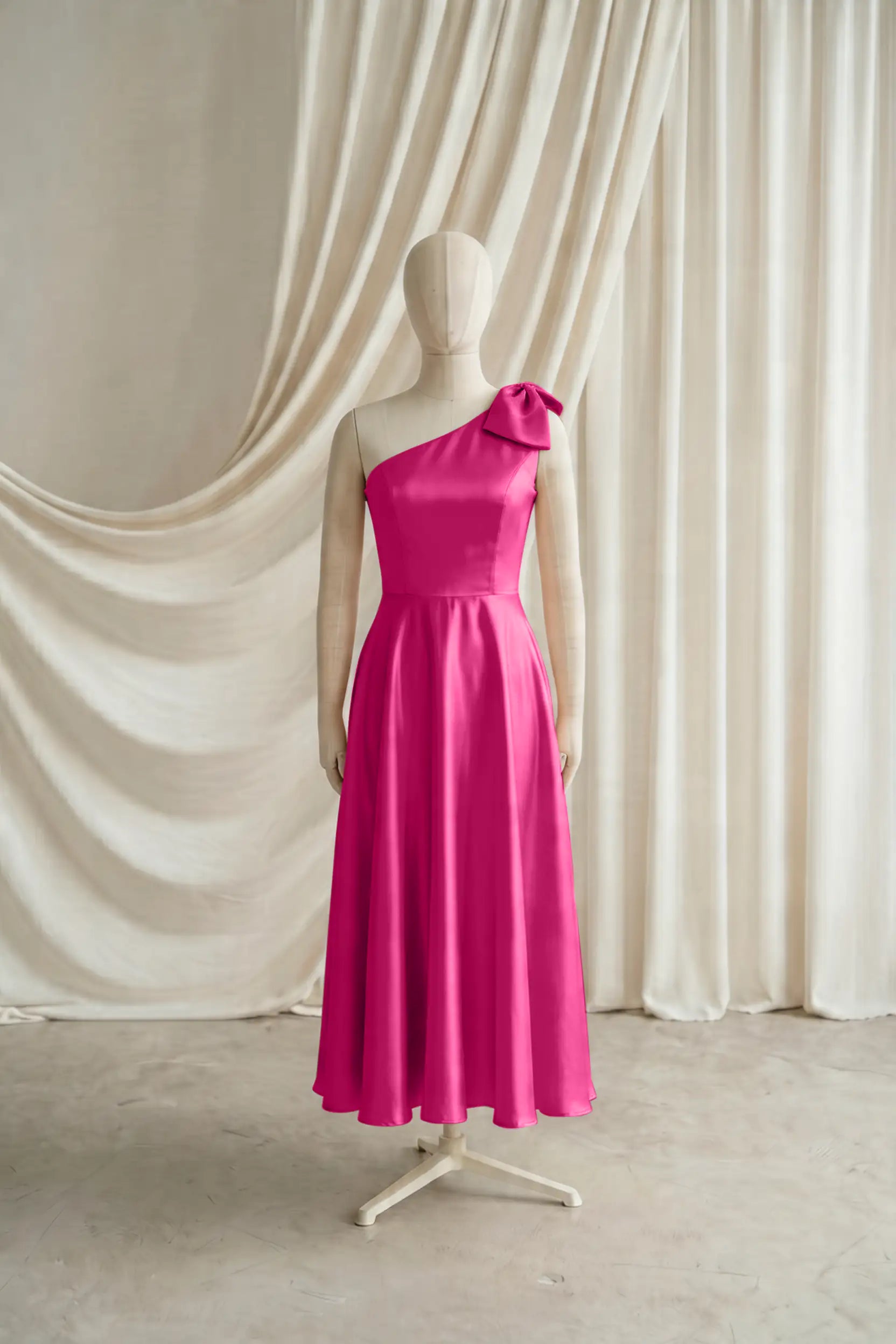 Zara Junior Bridesmaid Dress in Cerise Satin