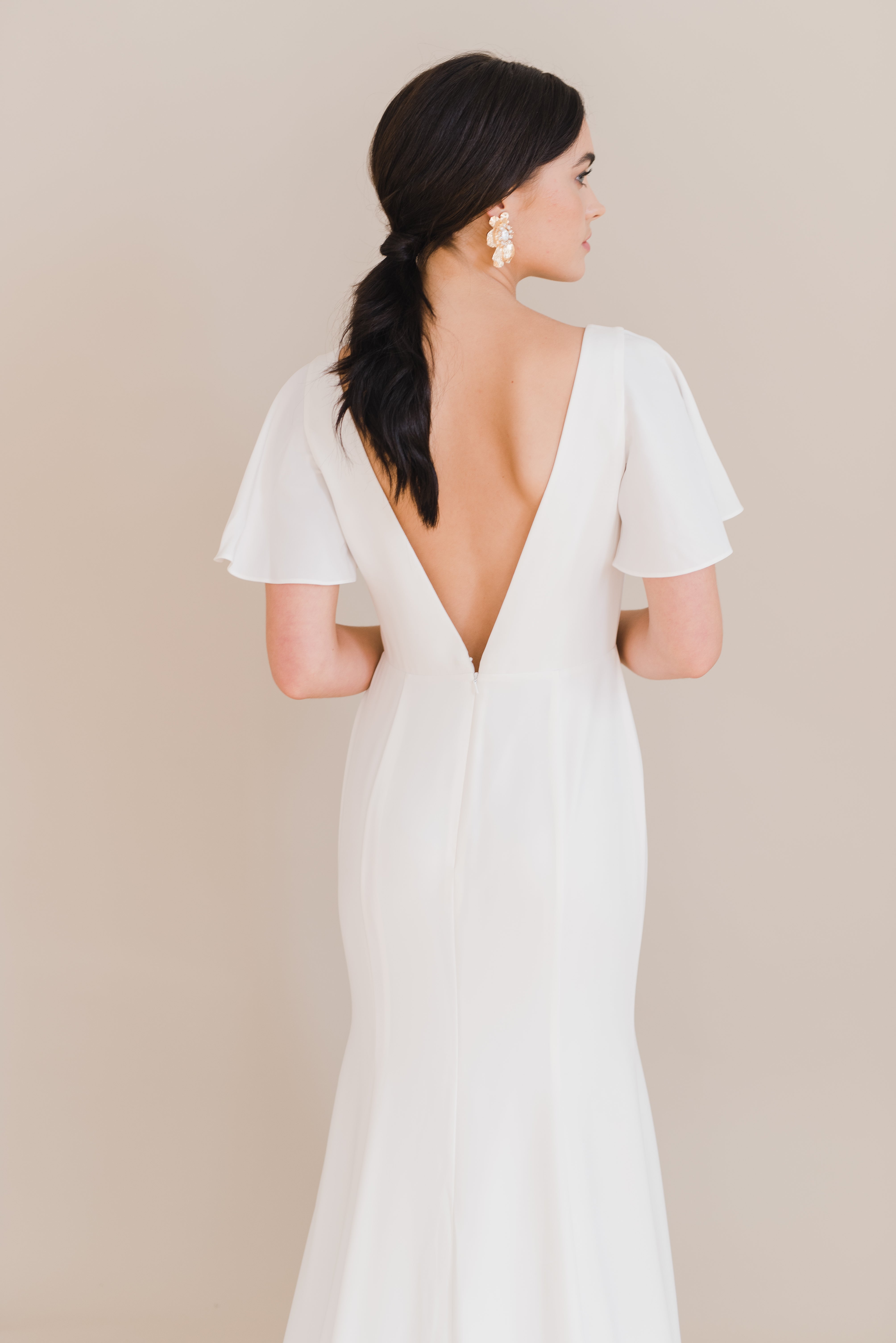 Celeste Moss Crepe Dress in Ivory