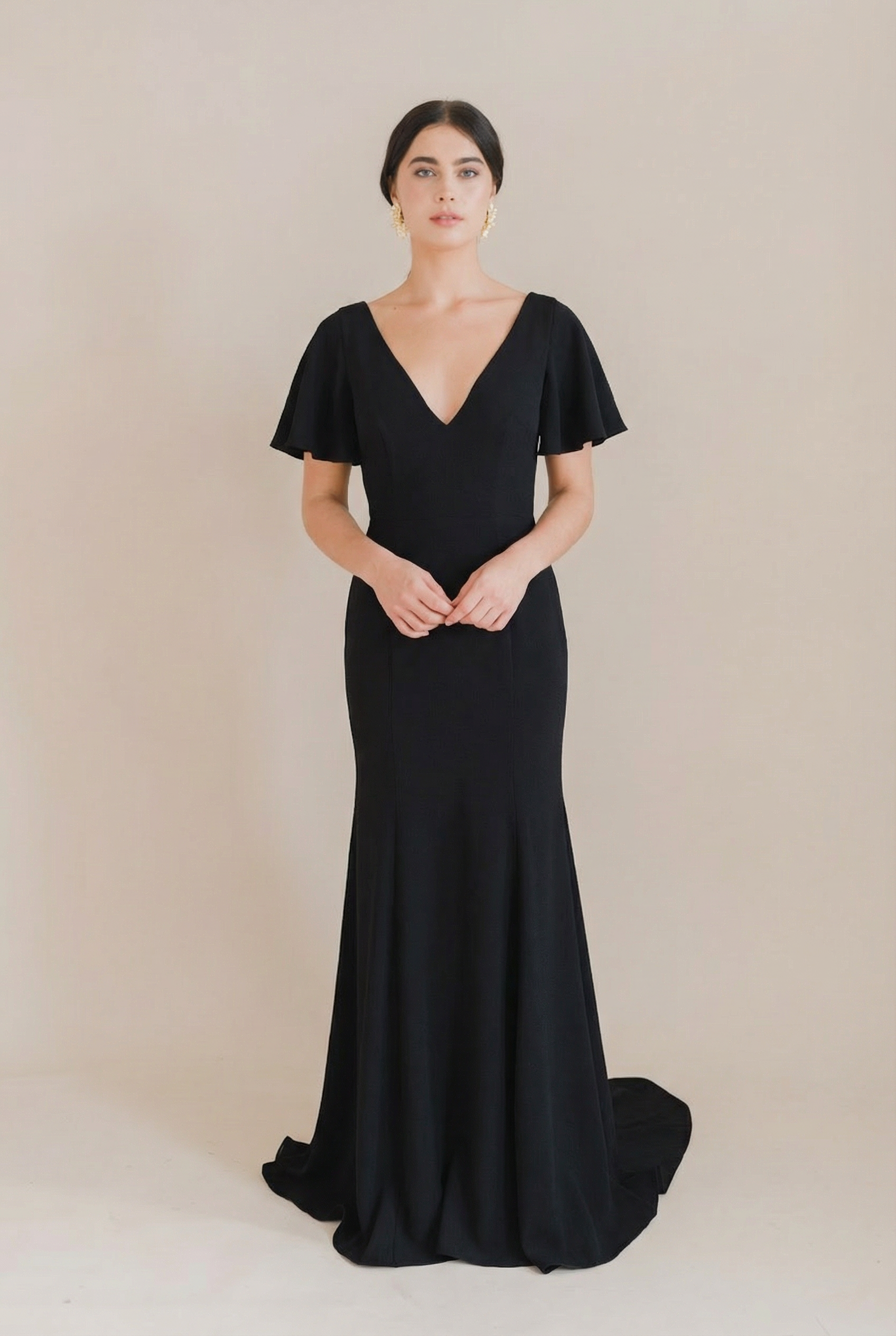 Celeste Moss Crepe Bridesmaid Dress in Black